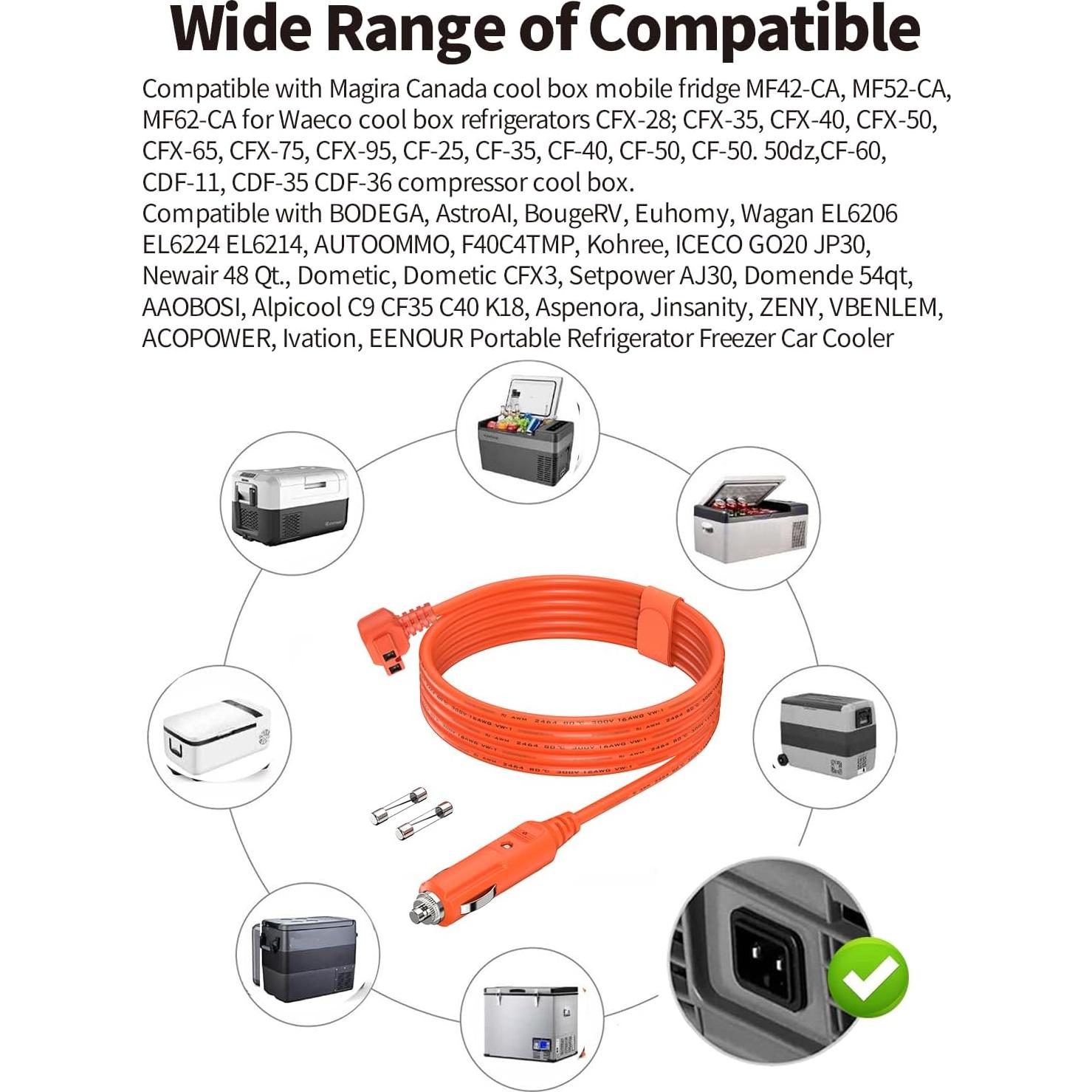 Cable de Alimentación 16AWG 12V/24V 3.5m para Refrigerador de Coche