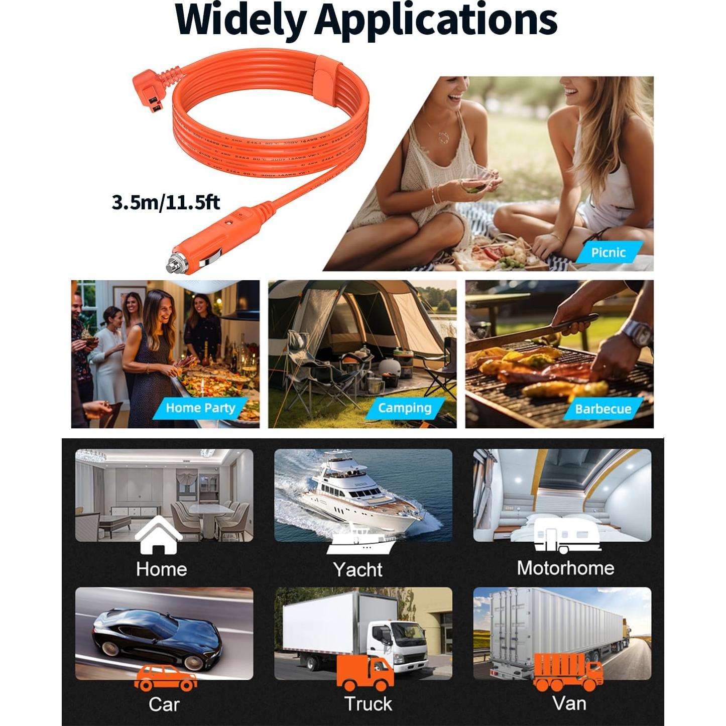 Cable de Alimentación 16AWG 12V/24V 3.5m para Refrigerador de Coche