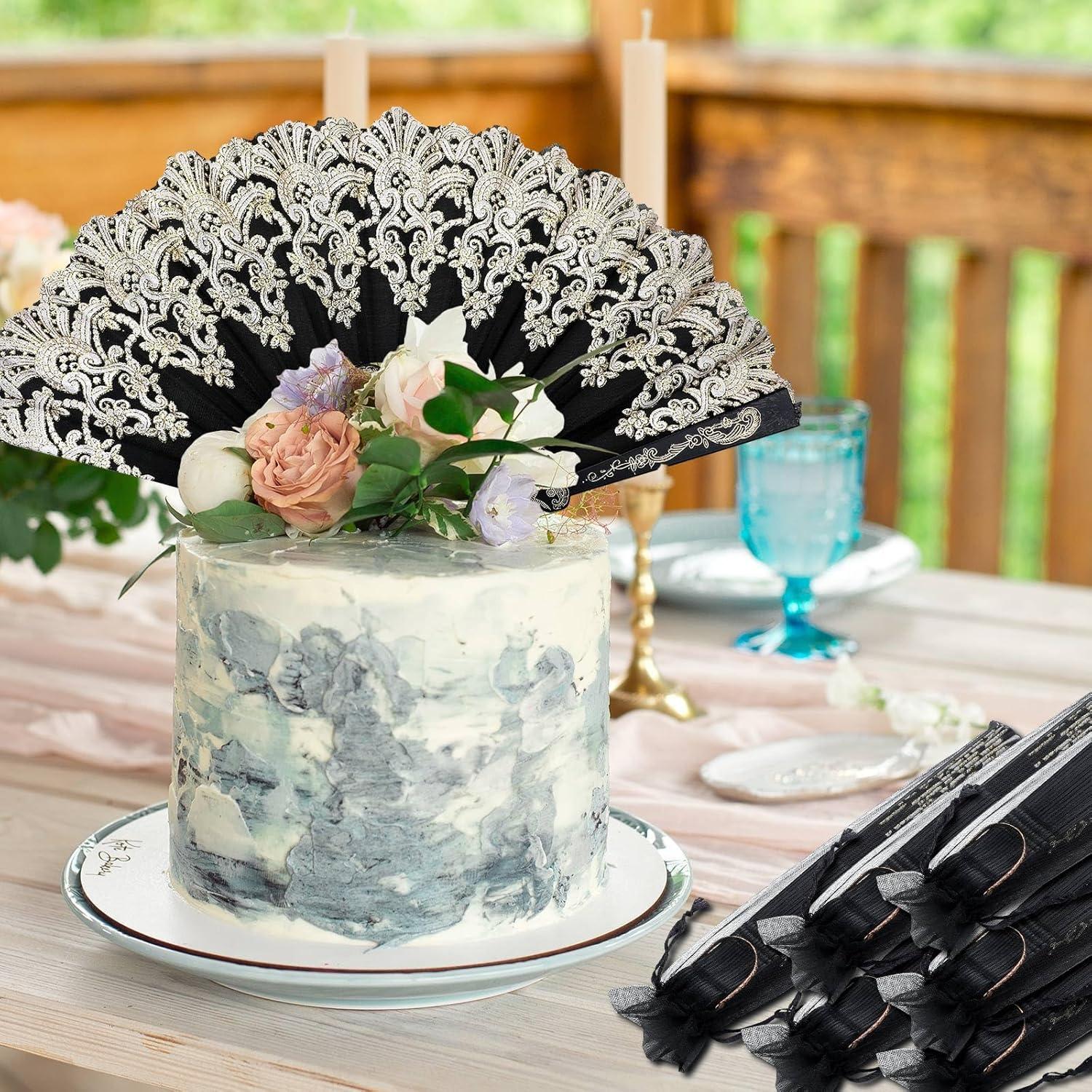 50 Abanicos de Encaje Plegables Geelin con Bolsa de Organza