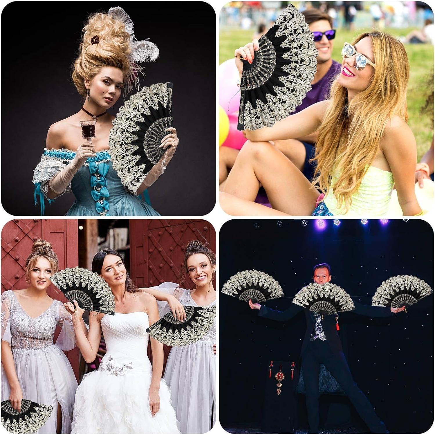 50 Abanicos de Encaje Plegables Geelin con Bolsa de Organza