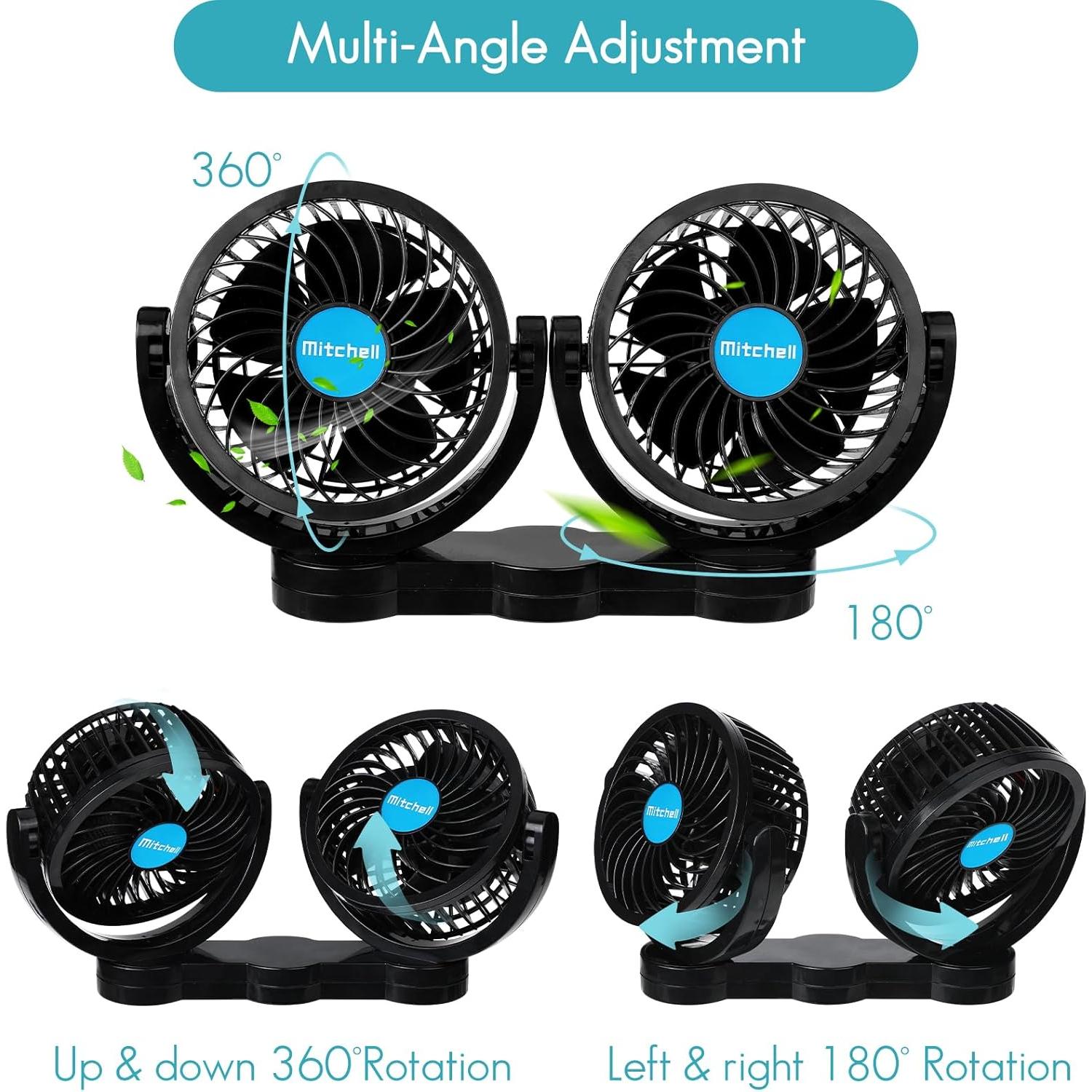 Ventilador de Coche Hynoo 12V Doble Cabeza Ajustable 360°