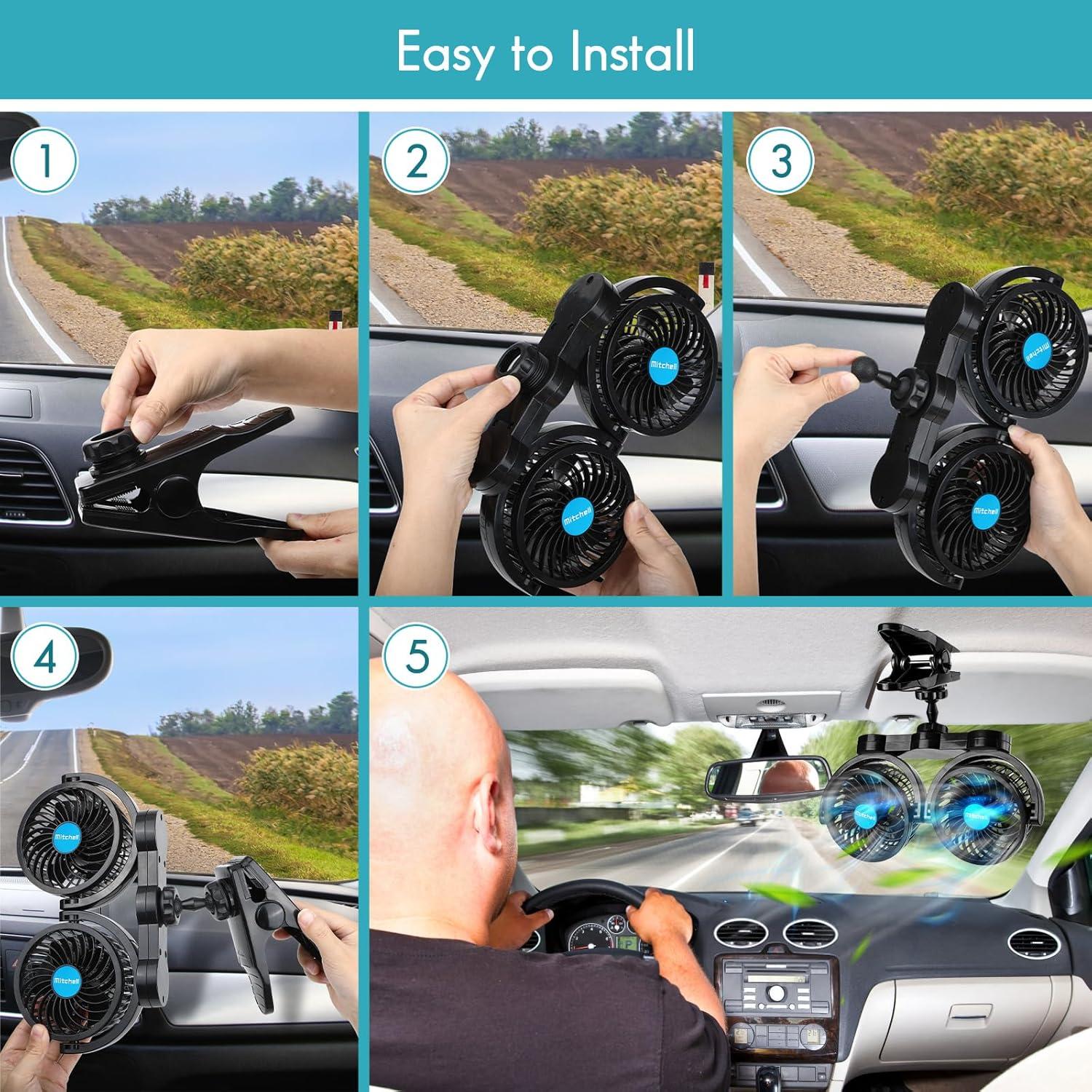 Ventilador de Coche Hynoo 12V Doble Cabeza Ajustable 360°