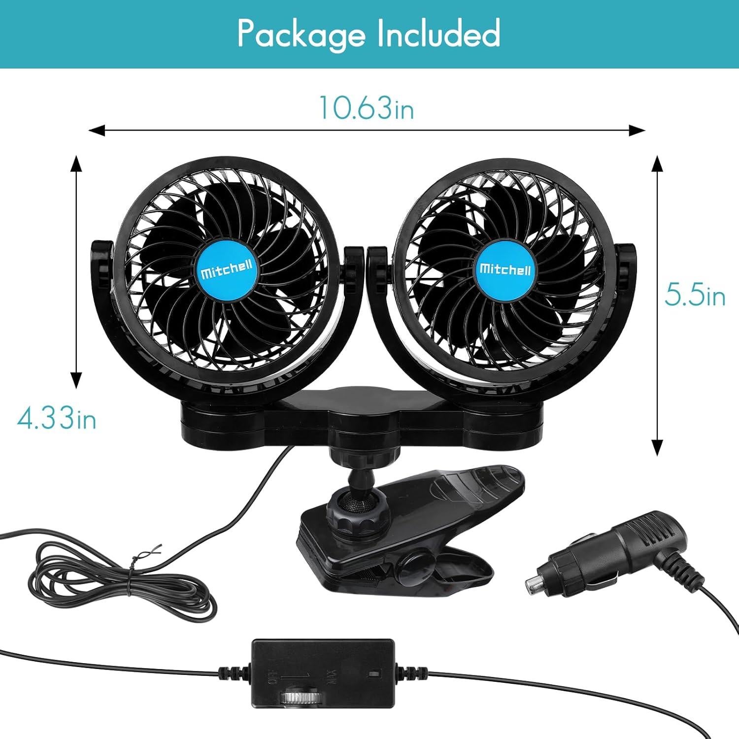 Ventilador de Coche Hynoo 12V Doble Cabeza Ajustable 360°