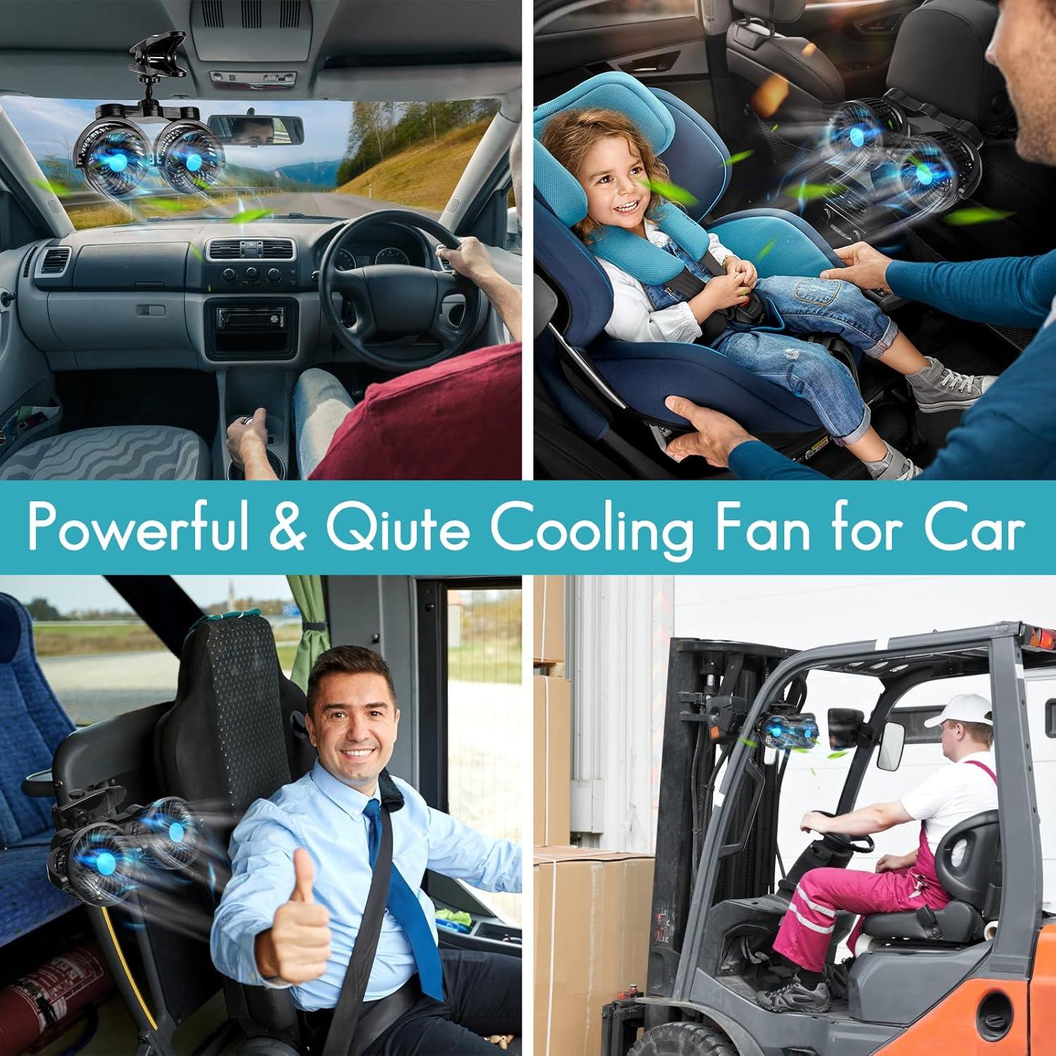 Ventilador de Coche Hynoo 12V Doble Cabeza Ajustable 360°