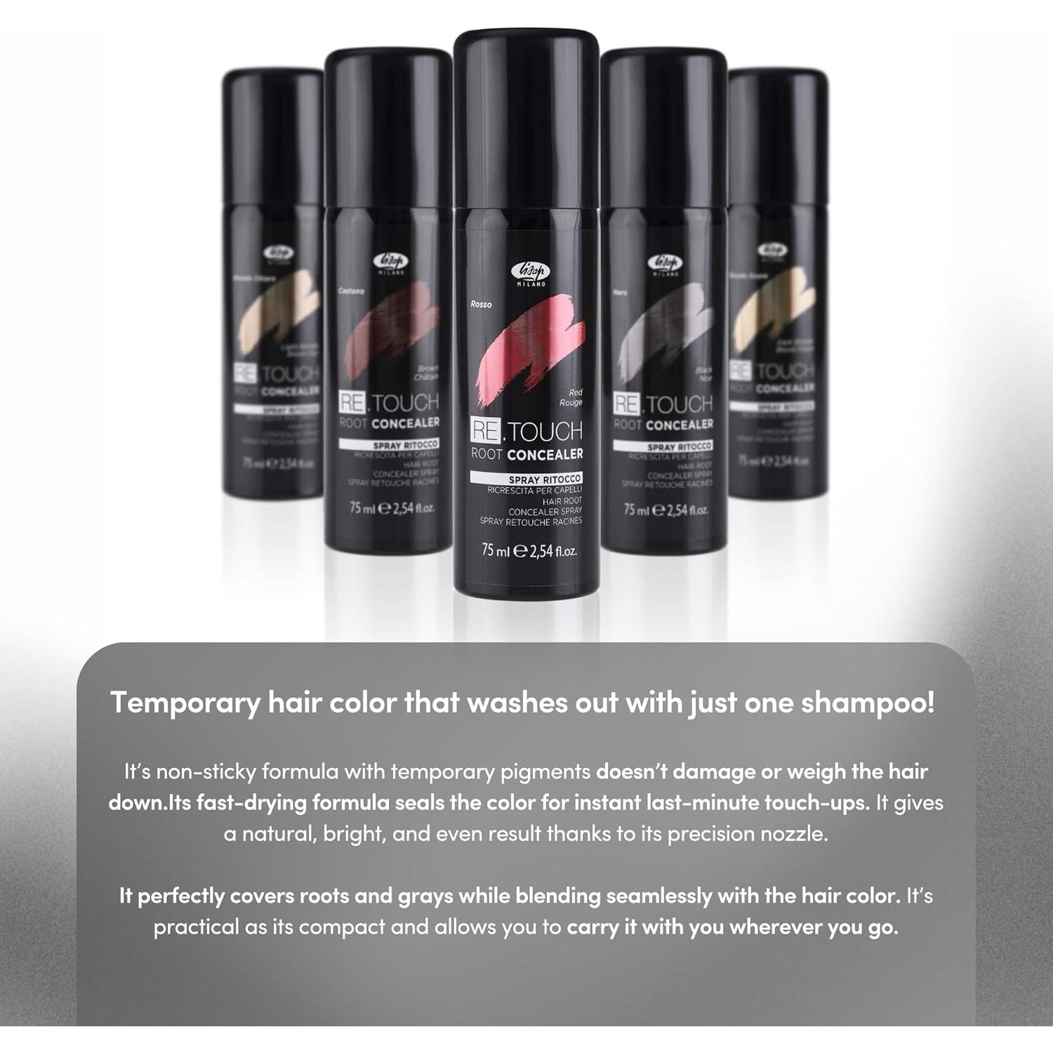 Spray Corrector de Raíces Lisap Milano 75 ml - Color Negro