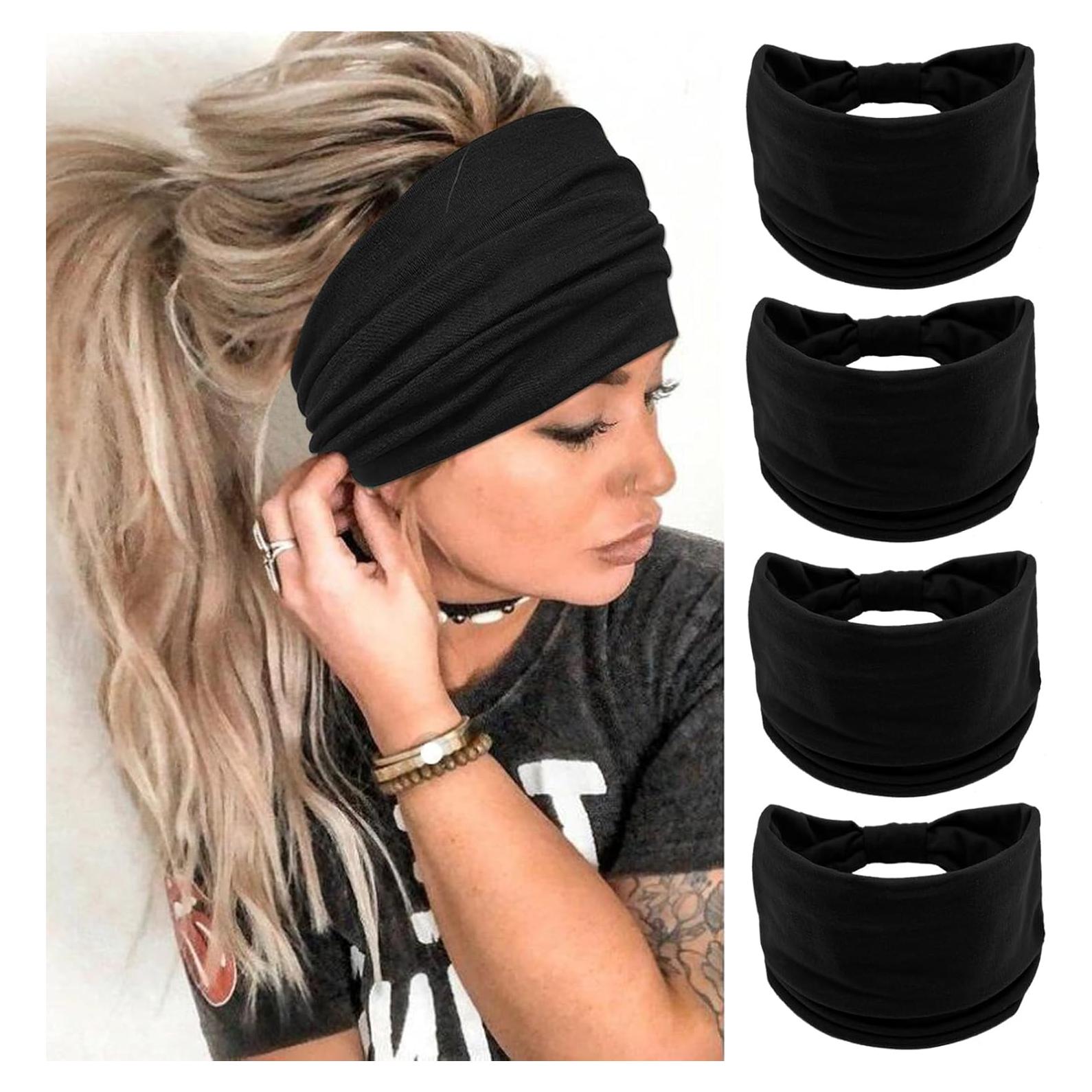 Diademas Anchas YONUF para Mujeres - Paquete de 4 Negras