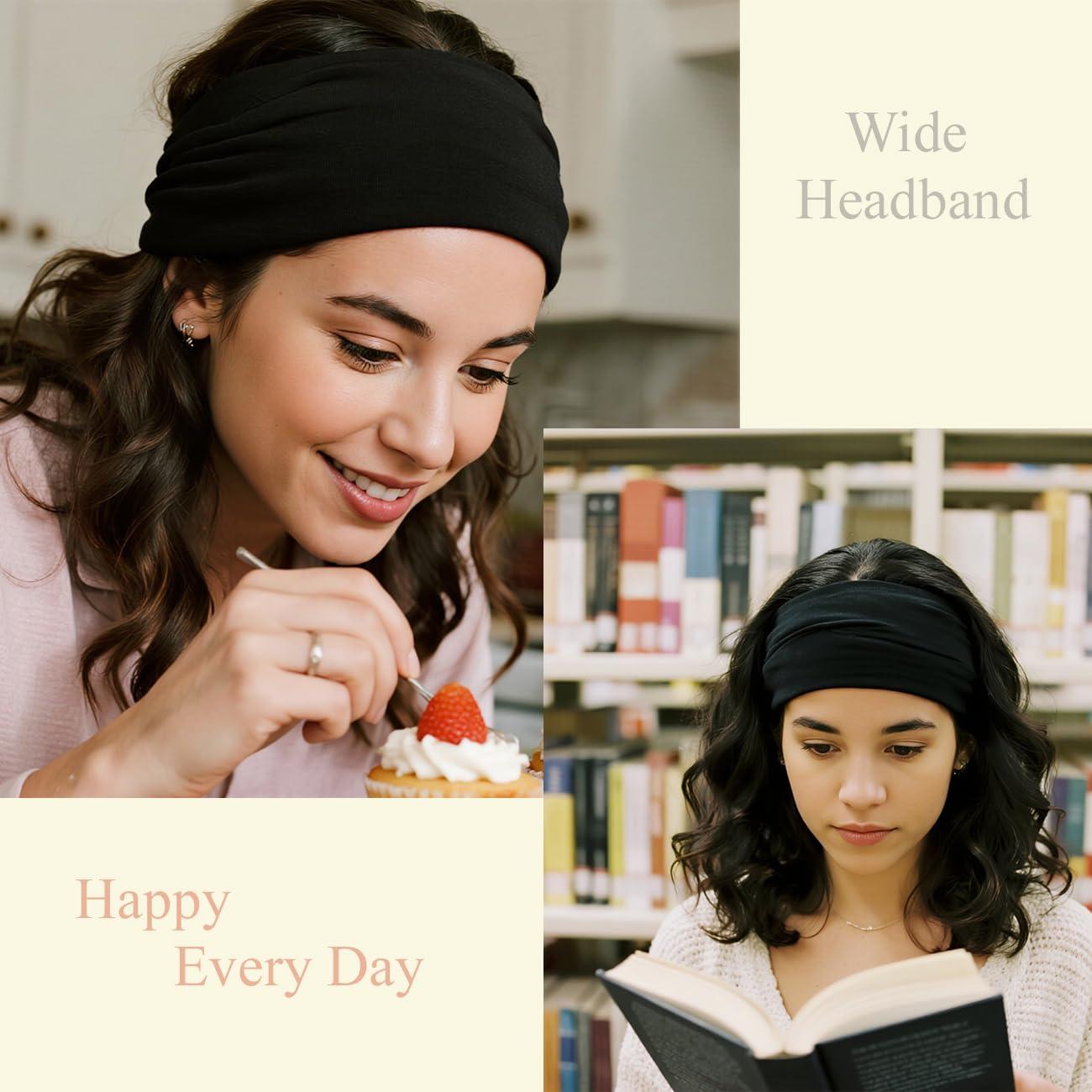 Diademas Anchas YONUF para Mujeres - Paquete de 4 Negras