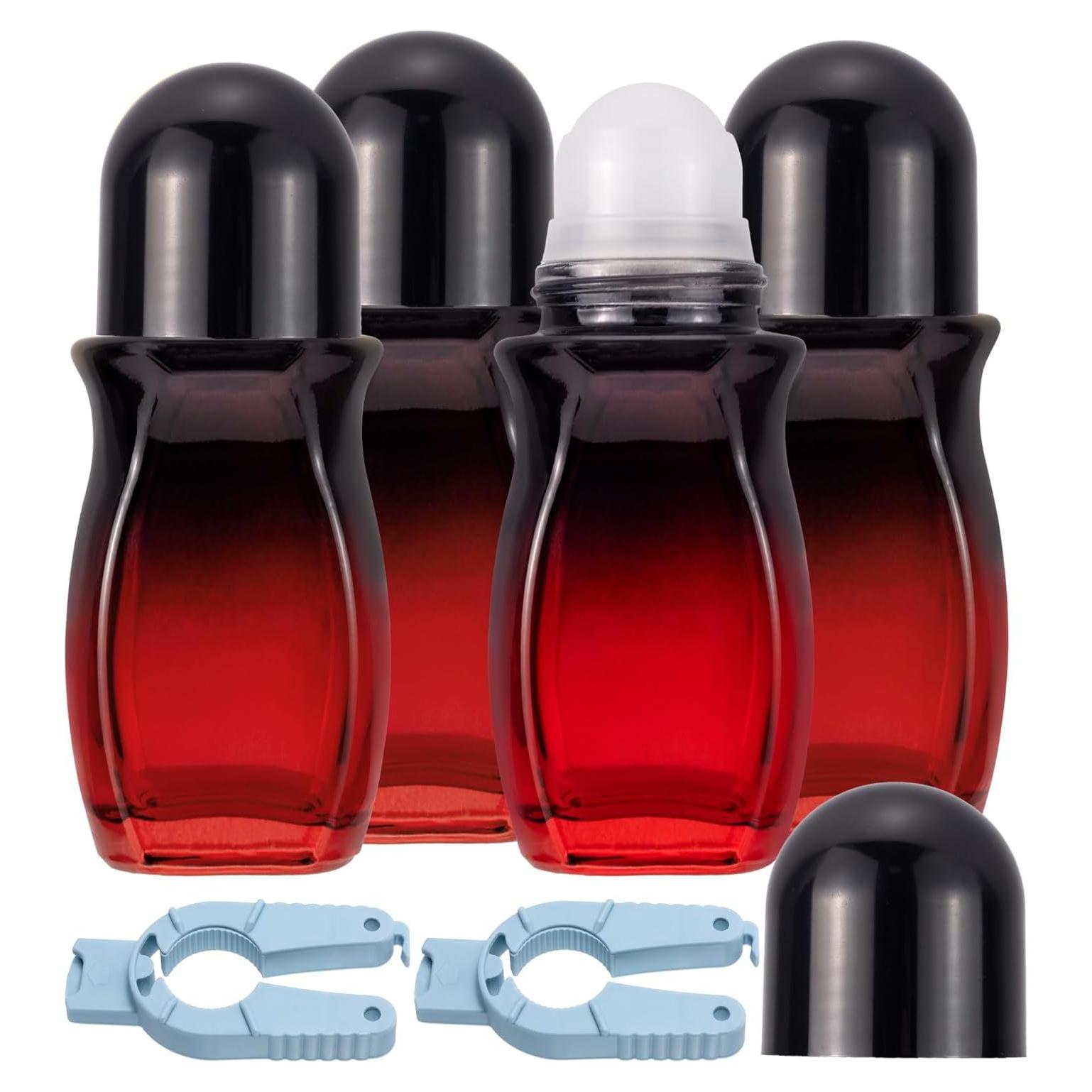 Set de 4 Botellas de Rodillo 50ml Ellbest Vidrio Rojo Gradiente