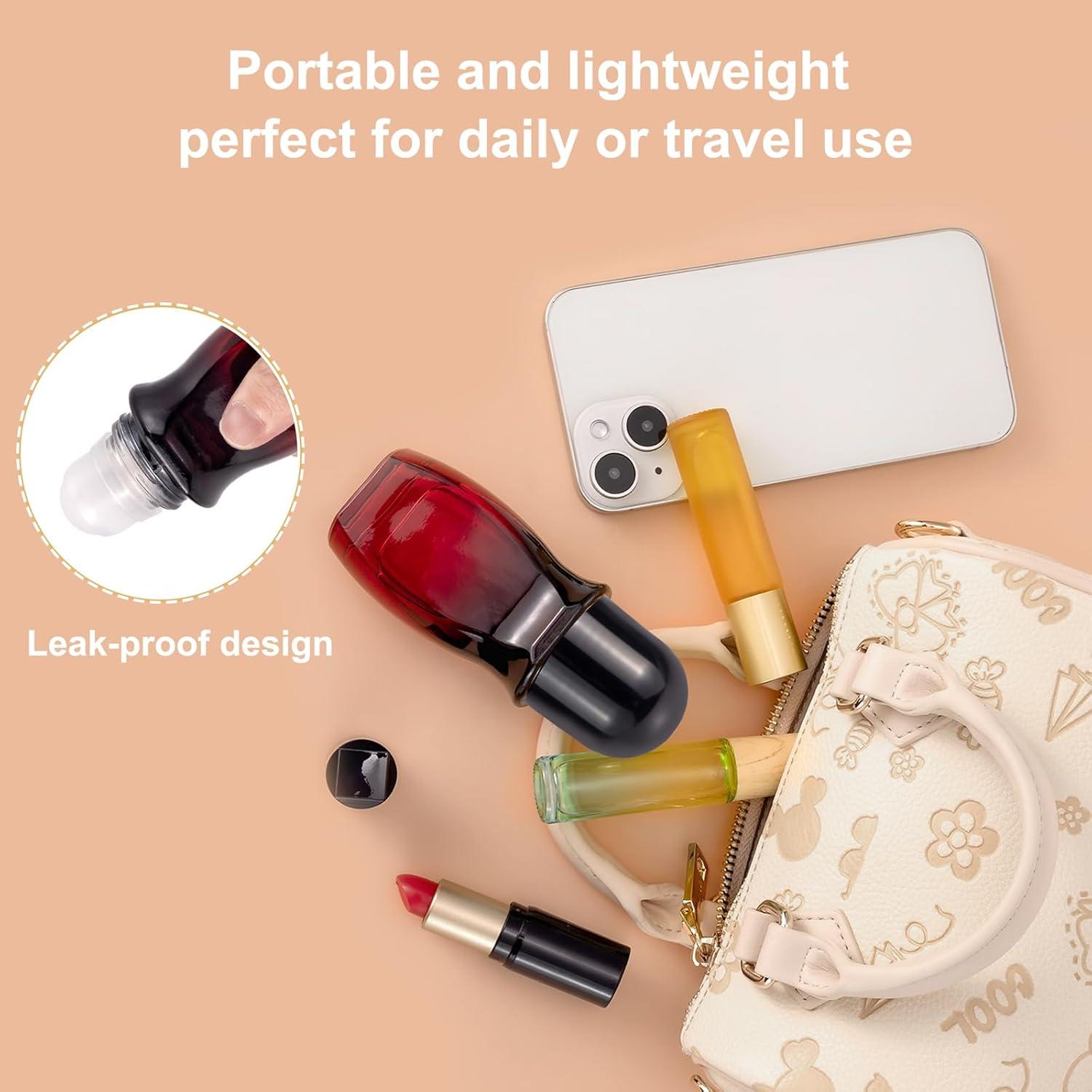 Set de 4 Botellas de Rodillo 50ml Ellbest Vidrio Rojo Gradiente