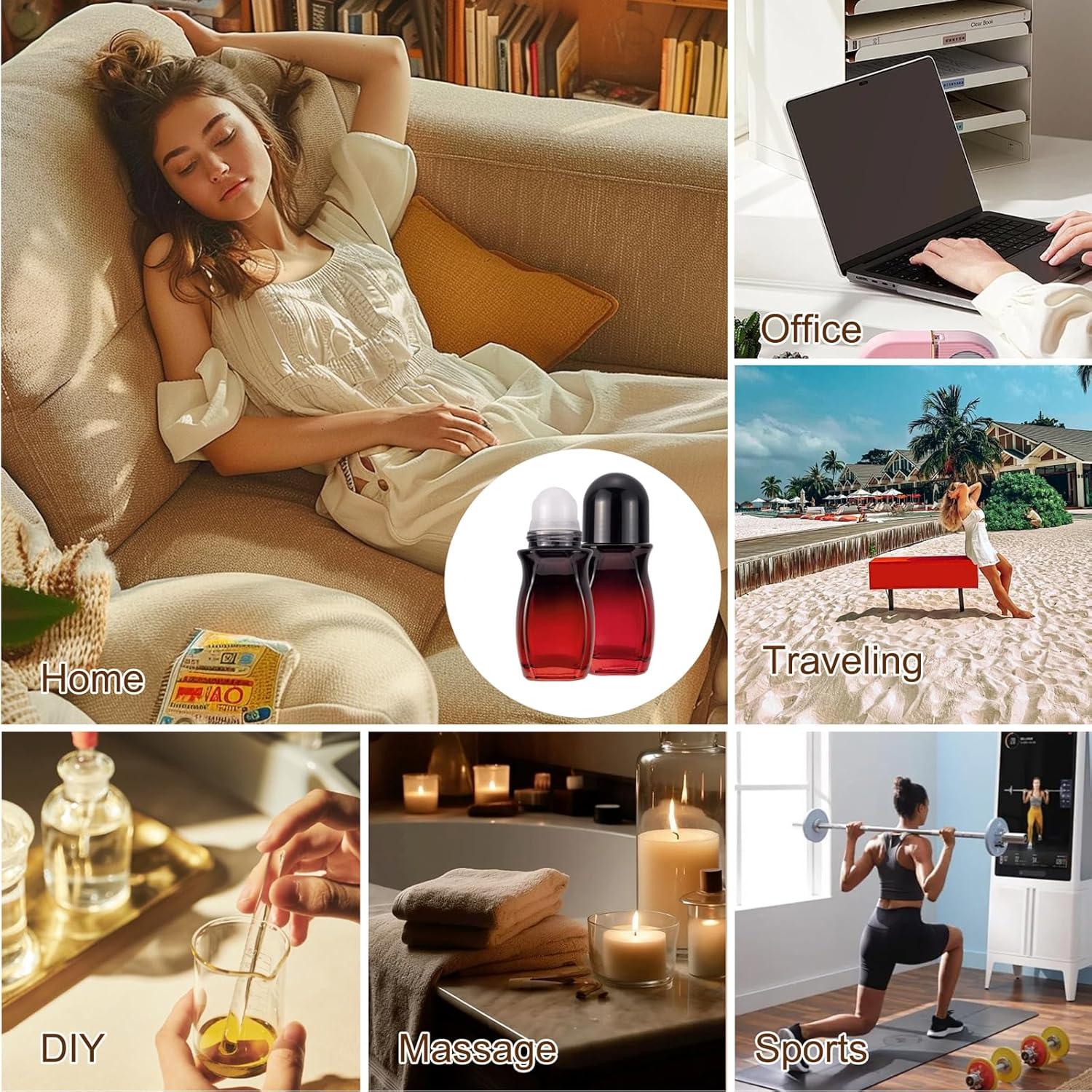 Set de 4 Botellas de Rodillo 50ml Ellbest Vidrio Rojo Gradiente