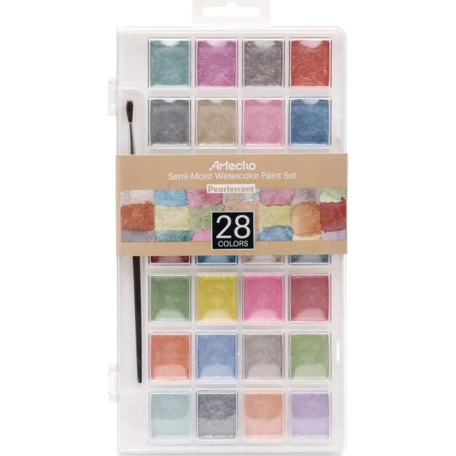 Juego de Pinturas Acuareladas Metálicas Artecho 28 Colores