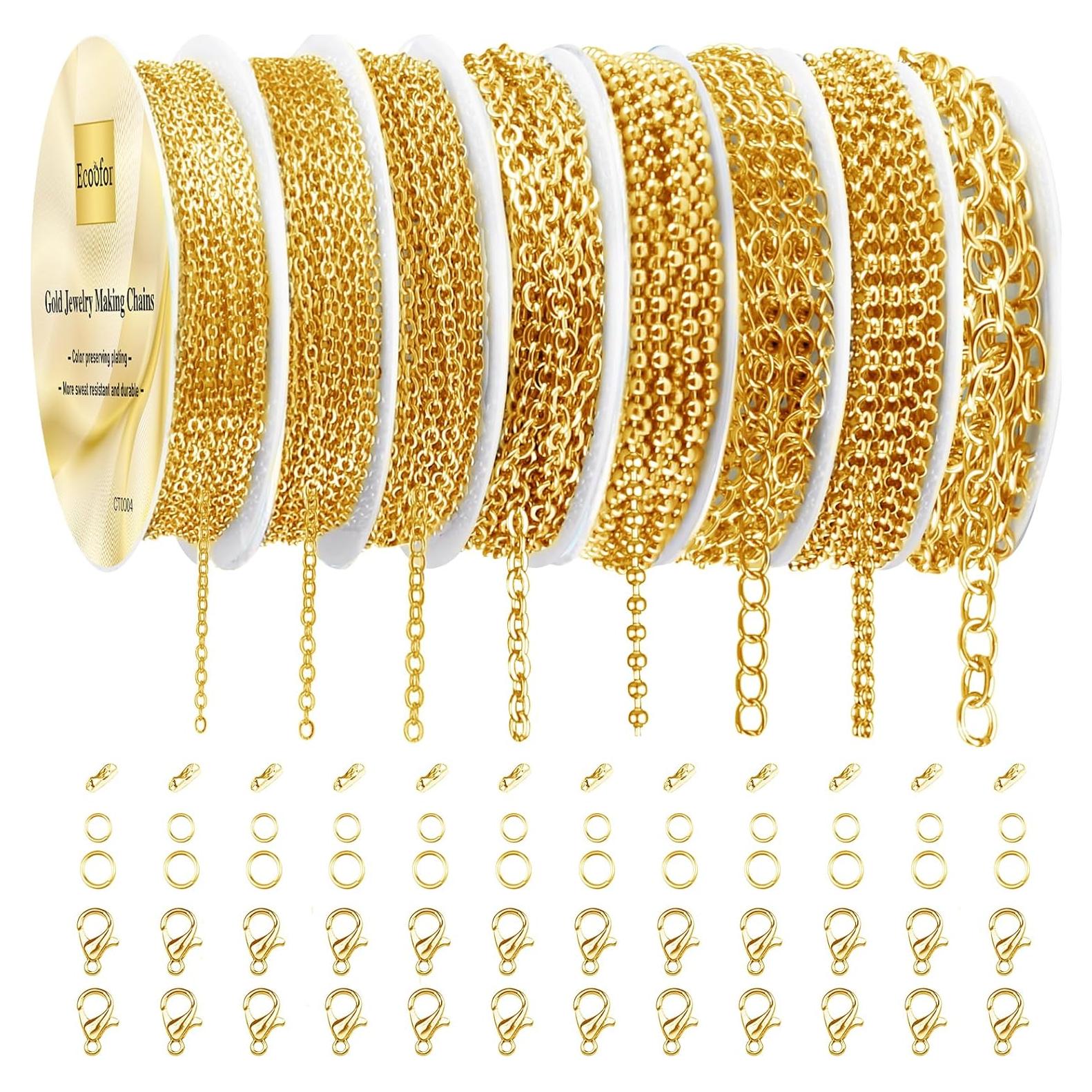 Cadenas de Collar Ecoofor Doradas 19m 8 Rollos para Joyería DIY