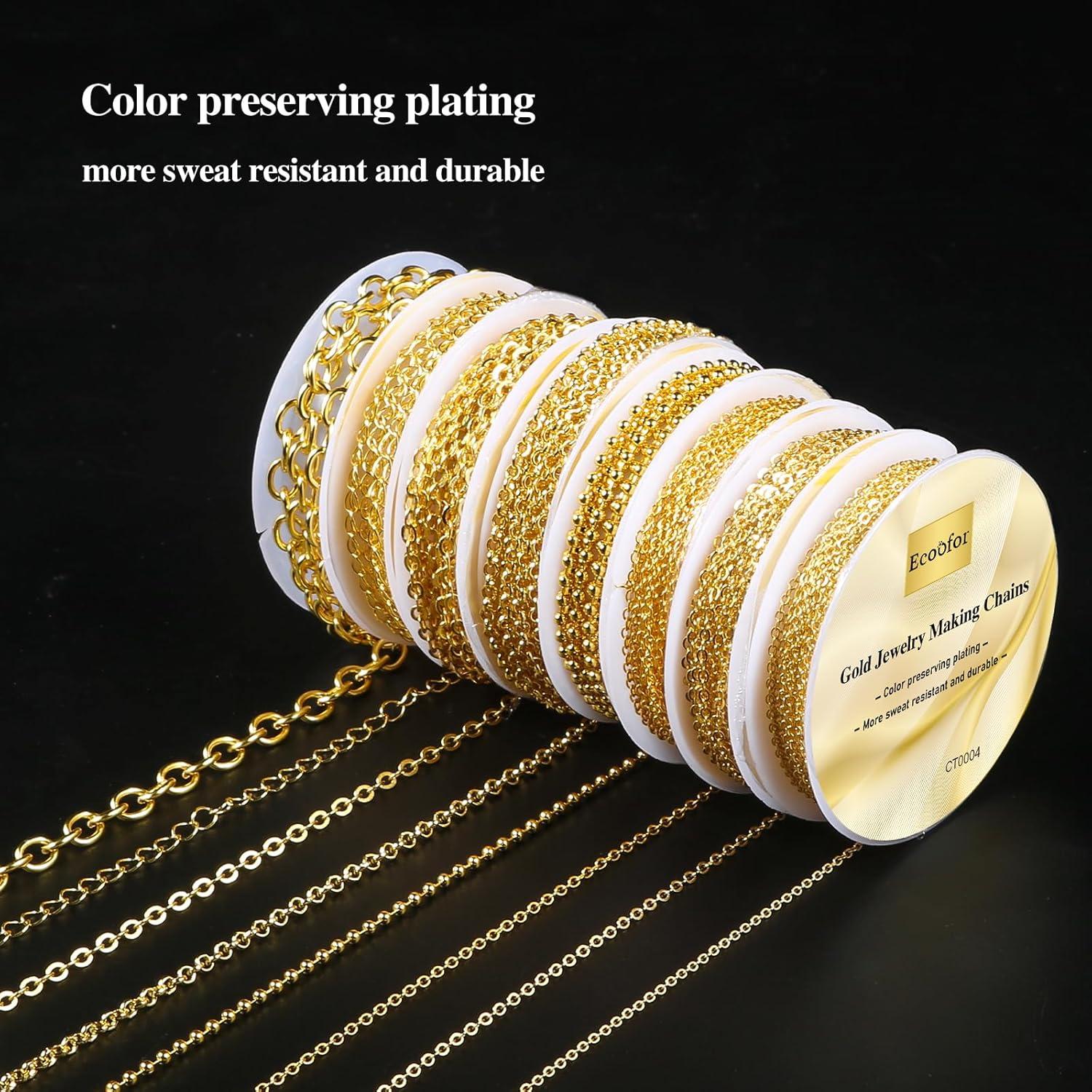 Cadenas de Collar Ecoofor Doradas 19m 8 Rollos para Joyería DIY