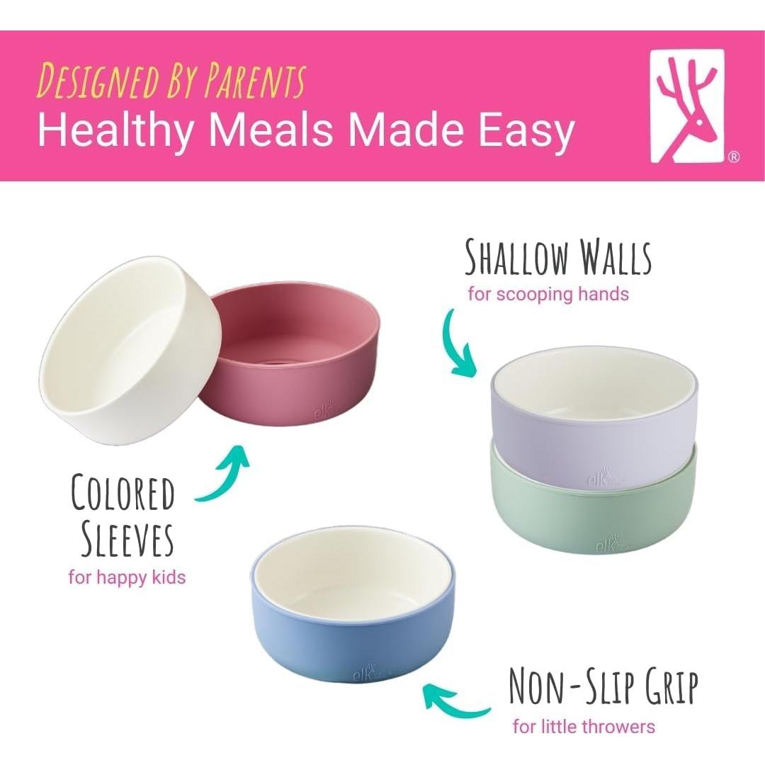 Cuencos de Porcelana Elk y Amigos con Manga de Silicona 2 Pzas