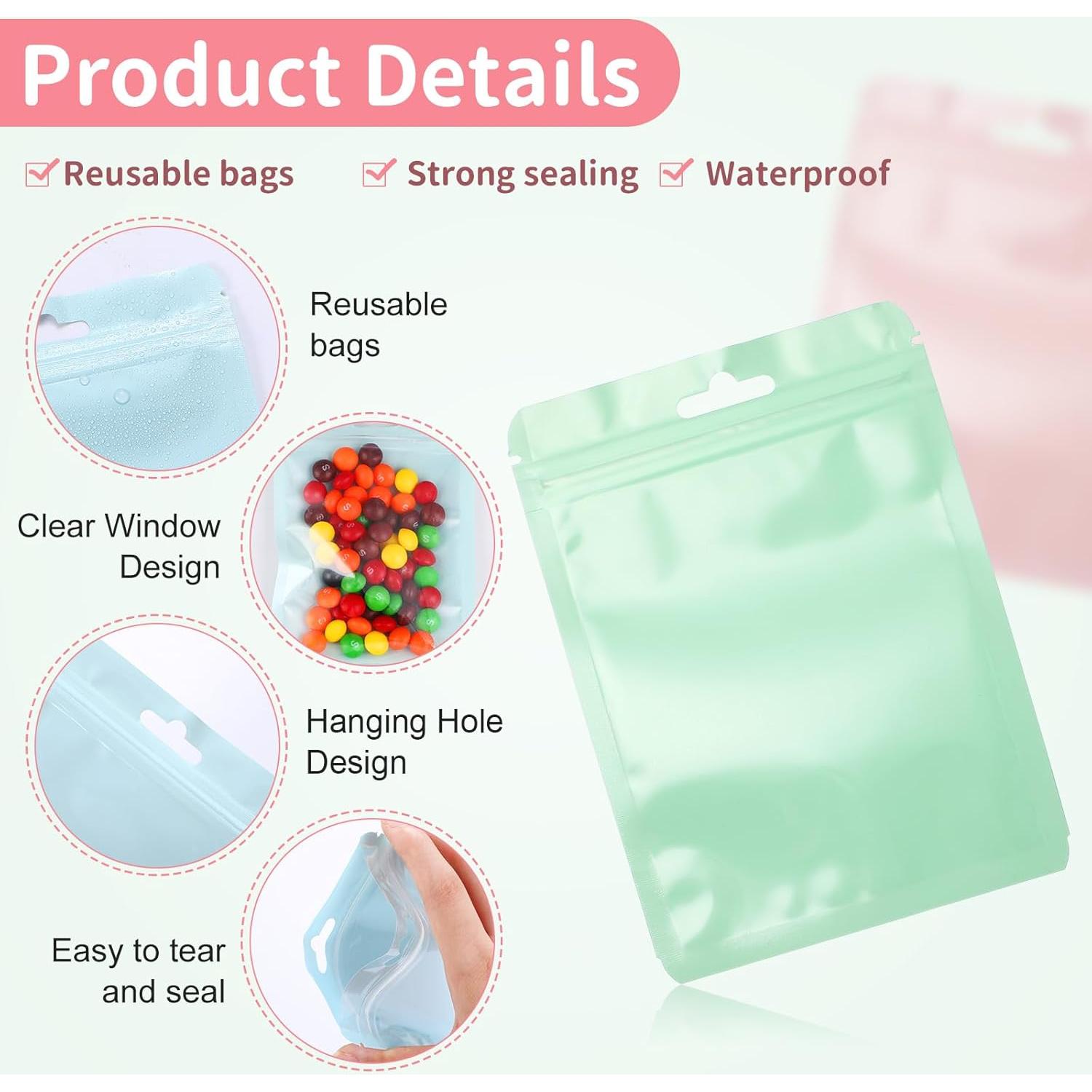 Bolsas Reutilizables Zonon 120 Pcs 3x4 a 6x9 cm Color Pastel