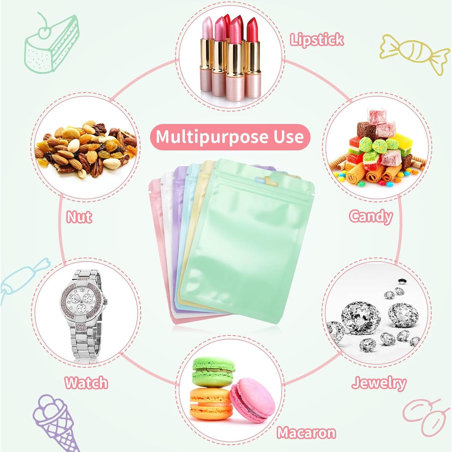 Bolsas Reutilizables Zonon 120 Pcs 3x4 a 6x9 cm Color Pastel