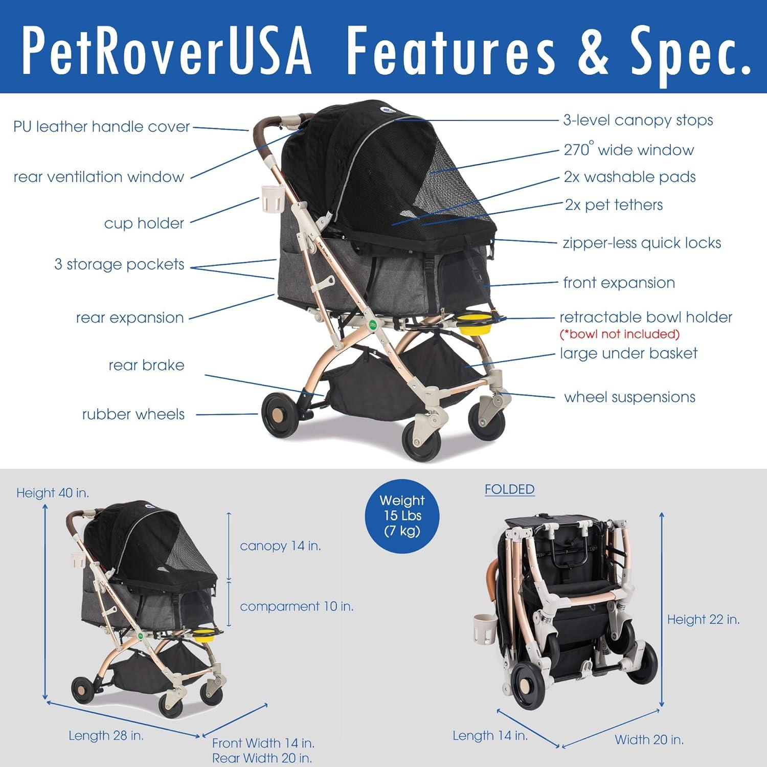 Carrito de Paseo para Mascotas HPZ Pet Rover Lite - Negro