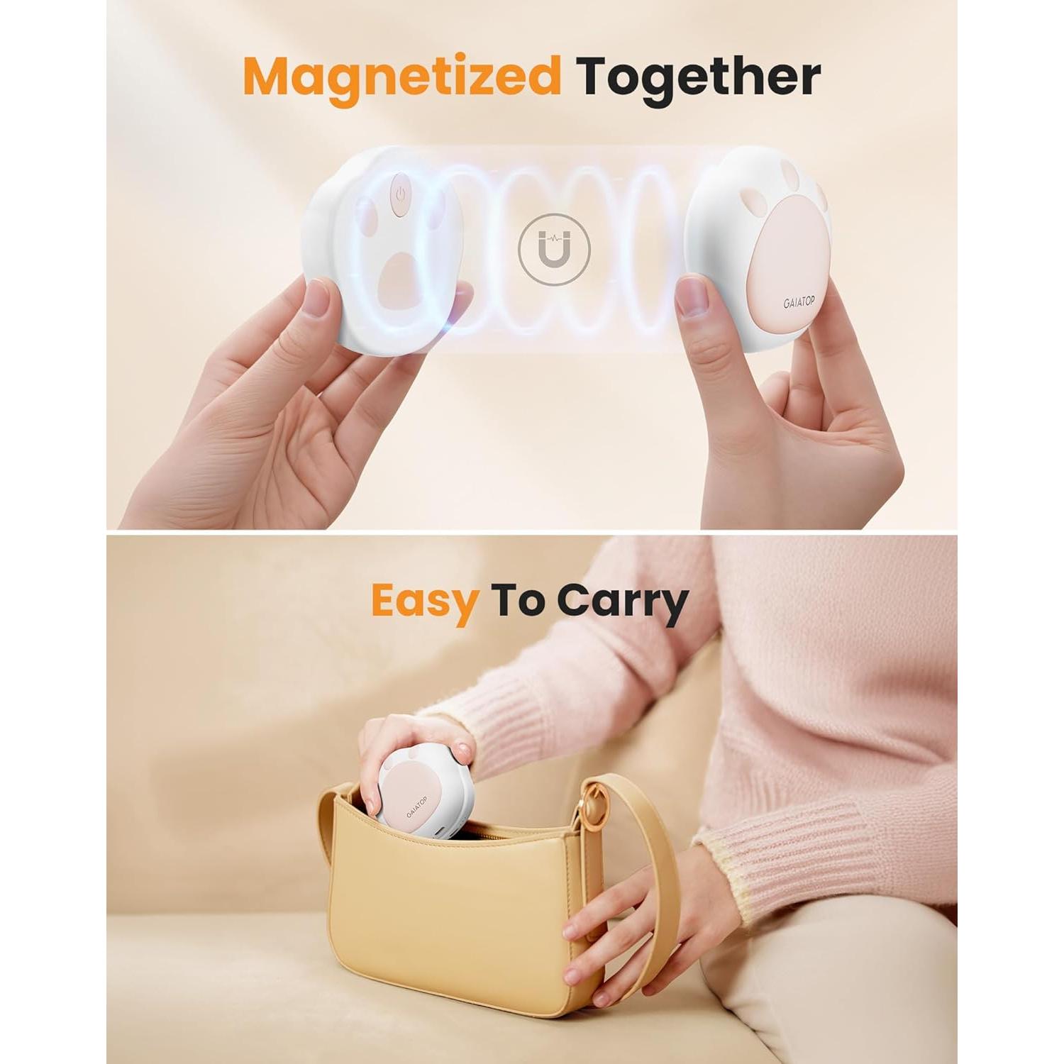 Calentadores de Manos Recargables Gaiatop, 2 Paquete, 3 Niveles de Calor