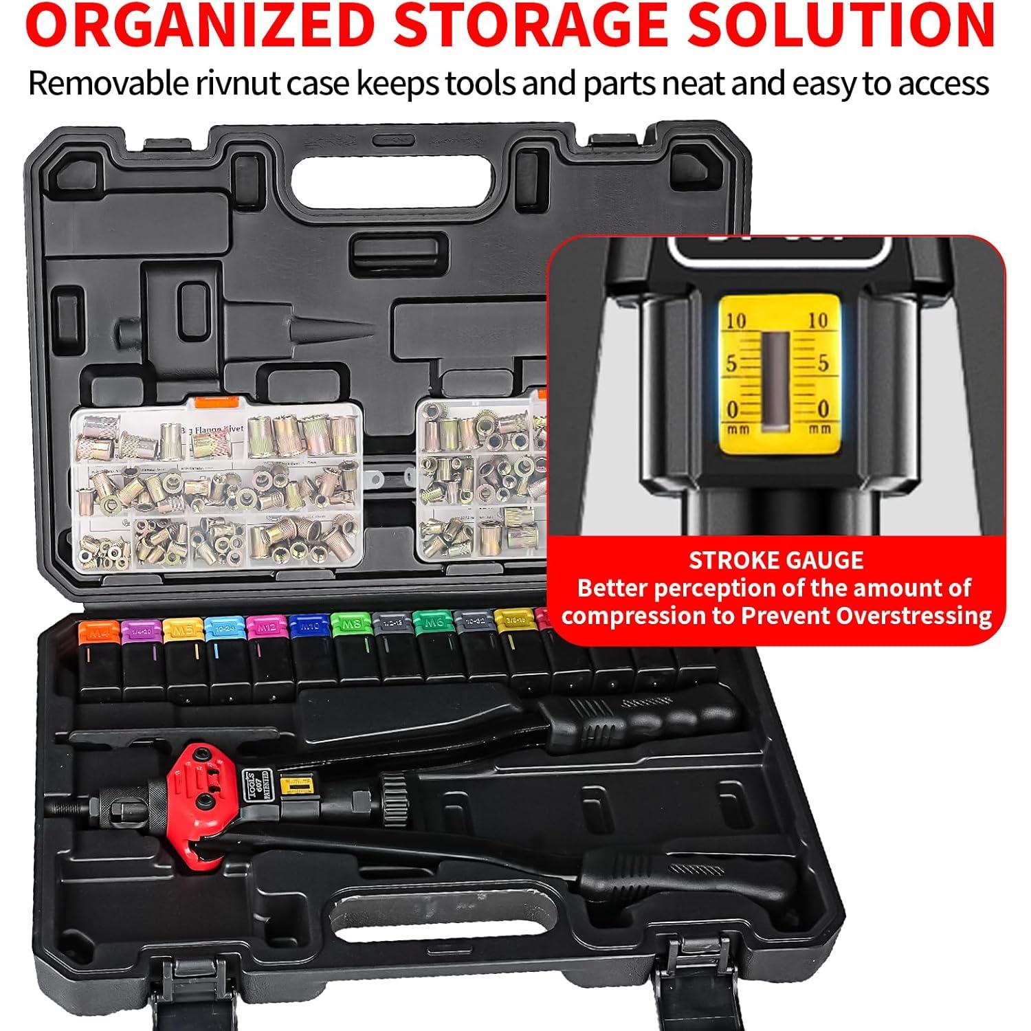 Kit de Herramientas Rivnut GARGENTOL 16" con 15 Mandriles y Estuche