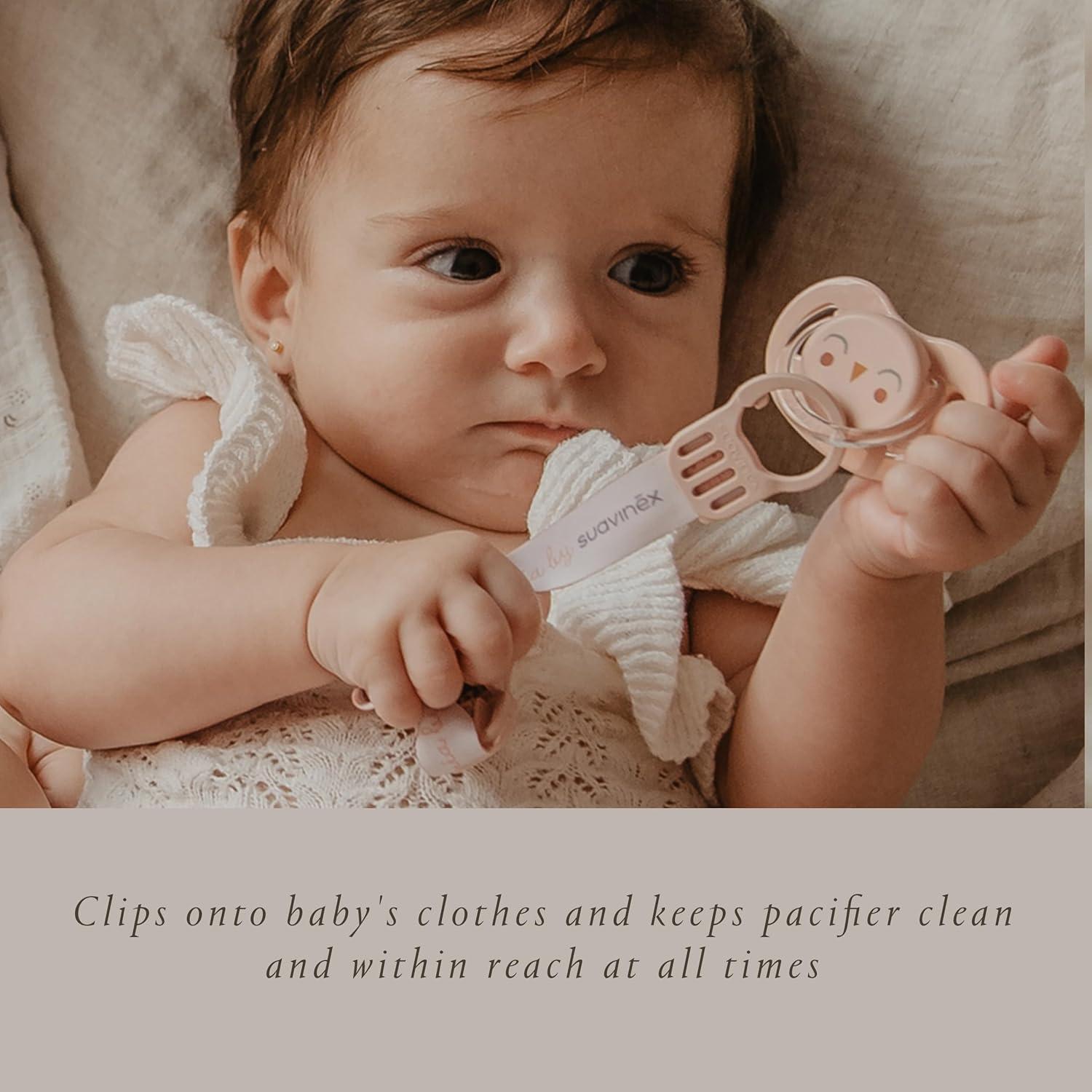 Clip para Chupete Suavinex Bonhomia Beige con Cinta Textil