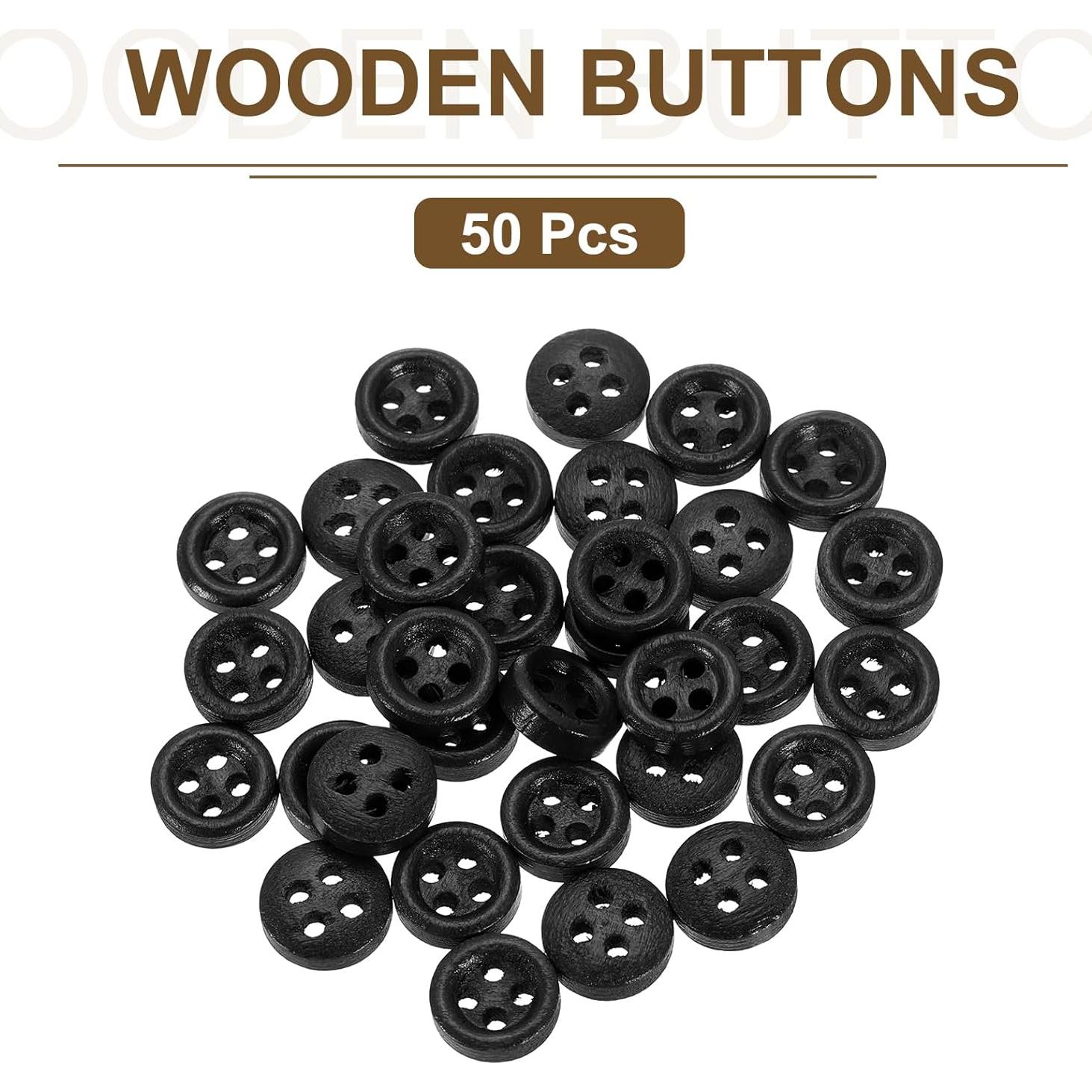 50 Botones de Madera Negros 9mm uxcell para Costura DIY