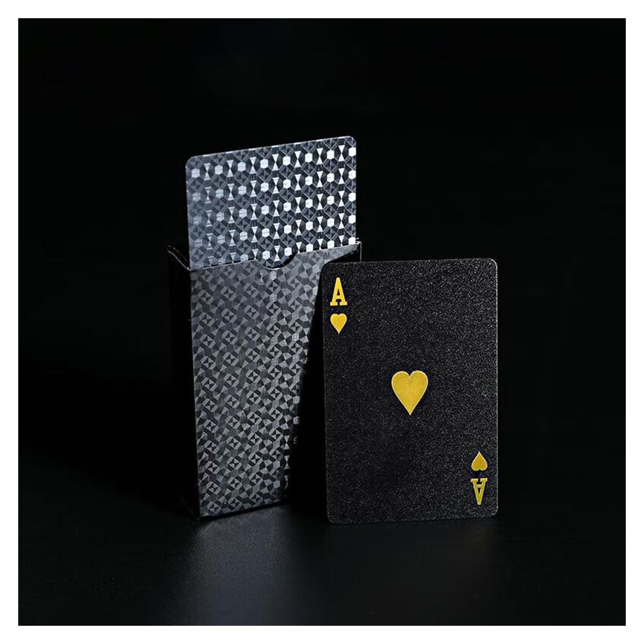 Cartas de Poker Impermeables PMLAND Negro y Dorado - 54 Piezas