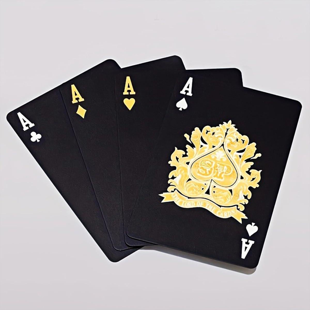 Cartas de Poker Impermeables PMLAND Negro y Dorado - 54 Piezas