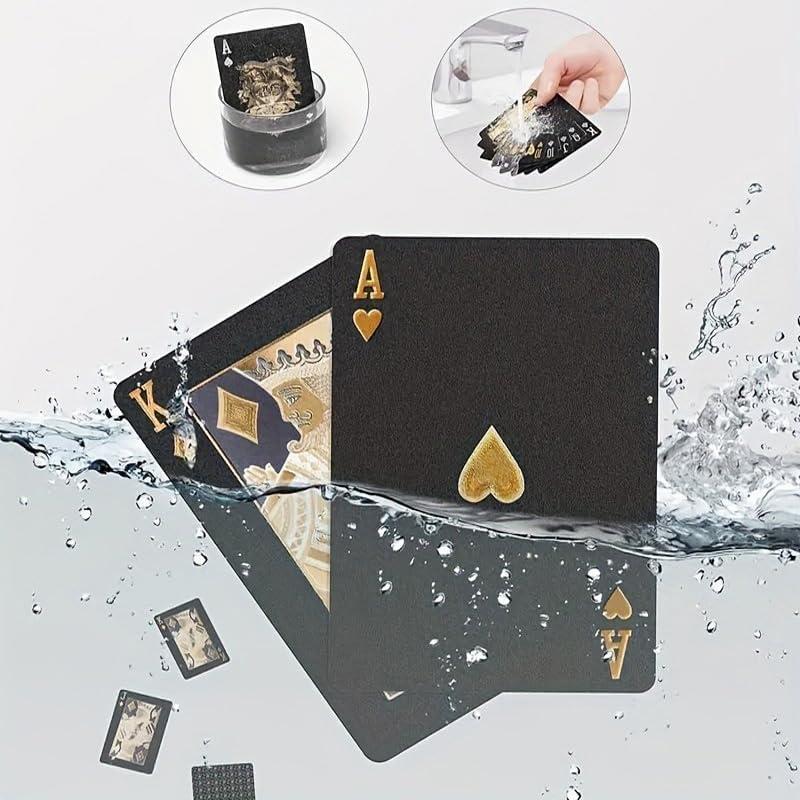 Cartas de Poker Impermeables PMLAND Negro y Dorado - 54 Piezas