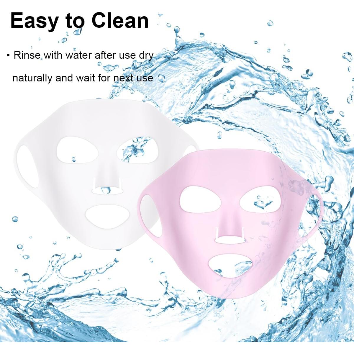 2 Pieces Silicone Mask, Reusable Anti-Wrinkle Silicone Face Mask for Sheet Prevent Evaporation Masks Face Care Tool Pink,White