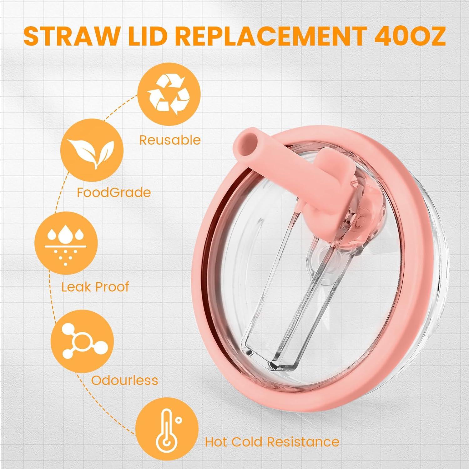 Paquete de 2 Tapas de Popote Mefosi 40 Oz Rosa a Prueba de Fugas