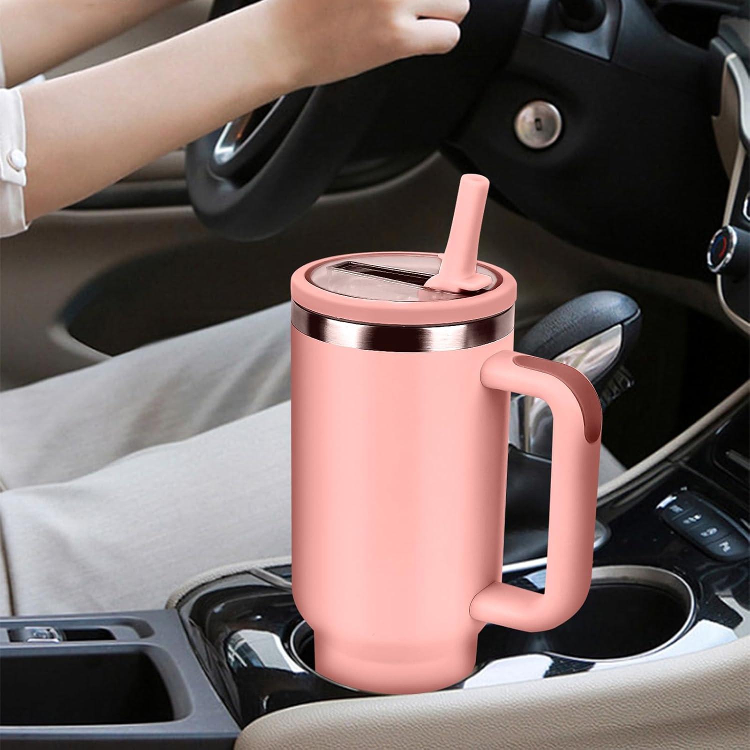 Paquete de 2 Tapas de Popote Mefosi 40 Oz Rosa a Prueba de Fugas