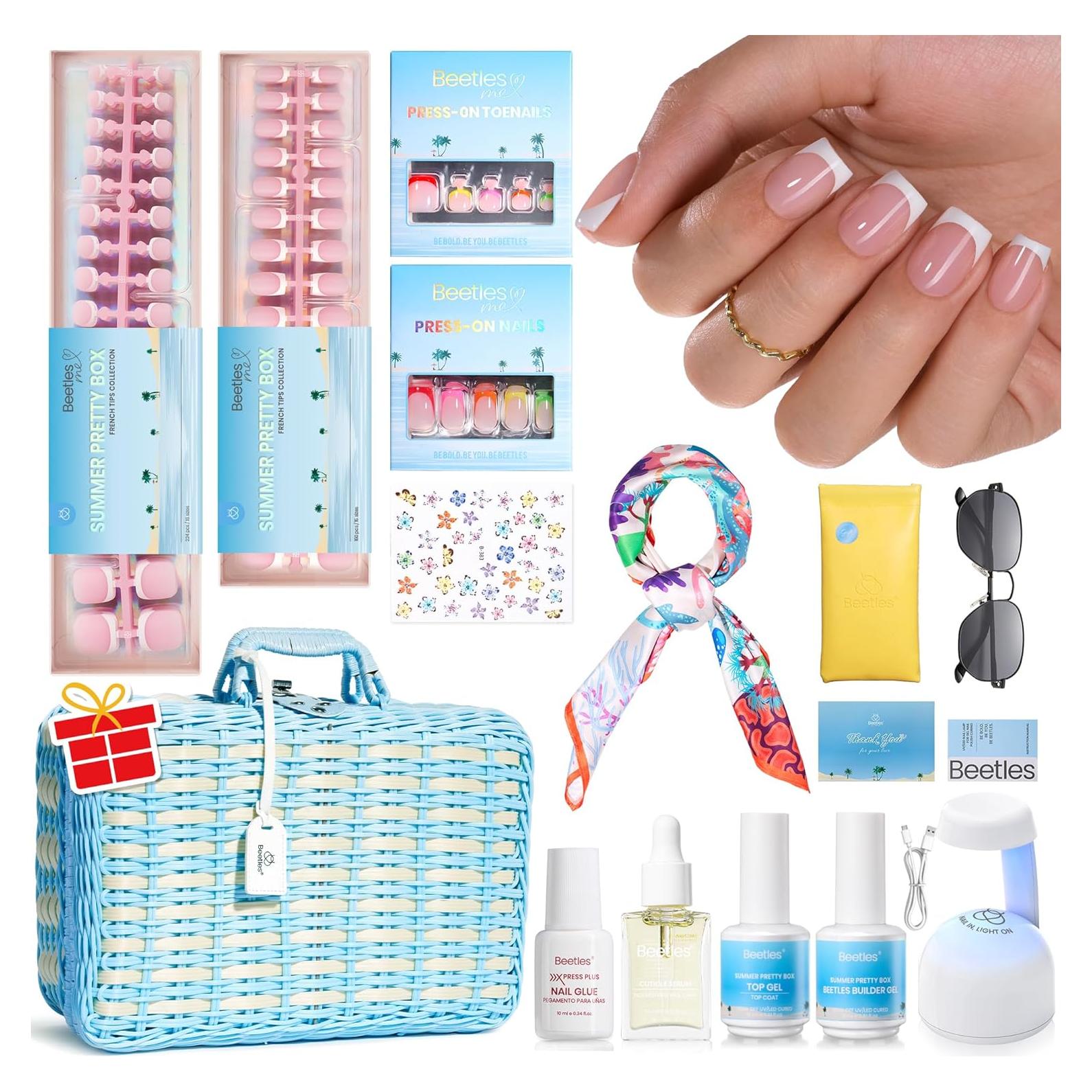 Kit de Uñas Postizas Beetles Verano con Gel y Herramientas