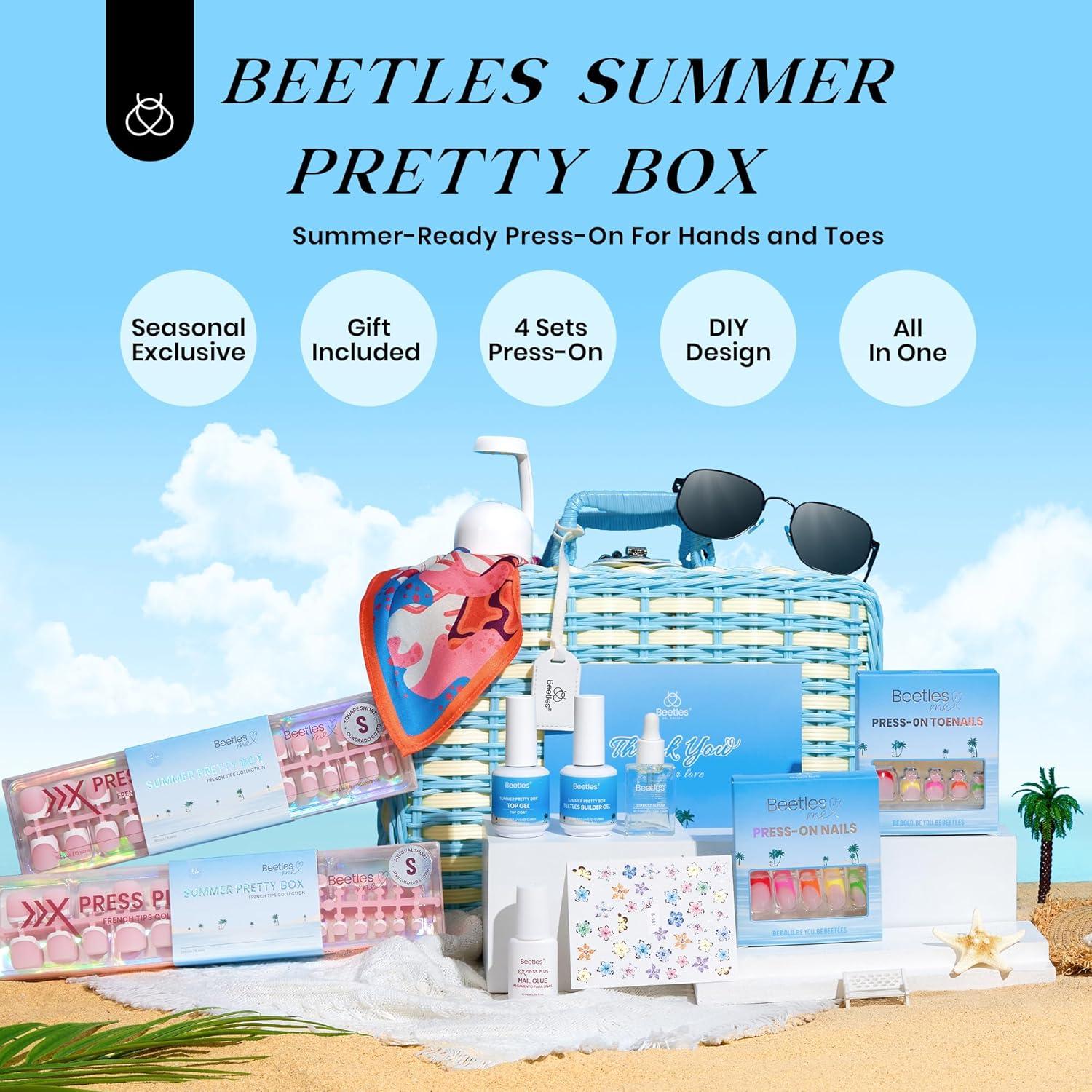Kit de Uñas Postizas Beetles Verano con Gel y Herramientas