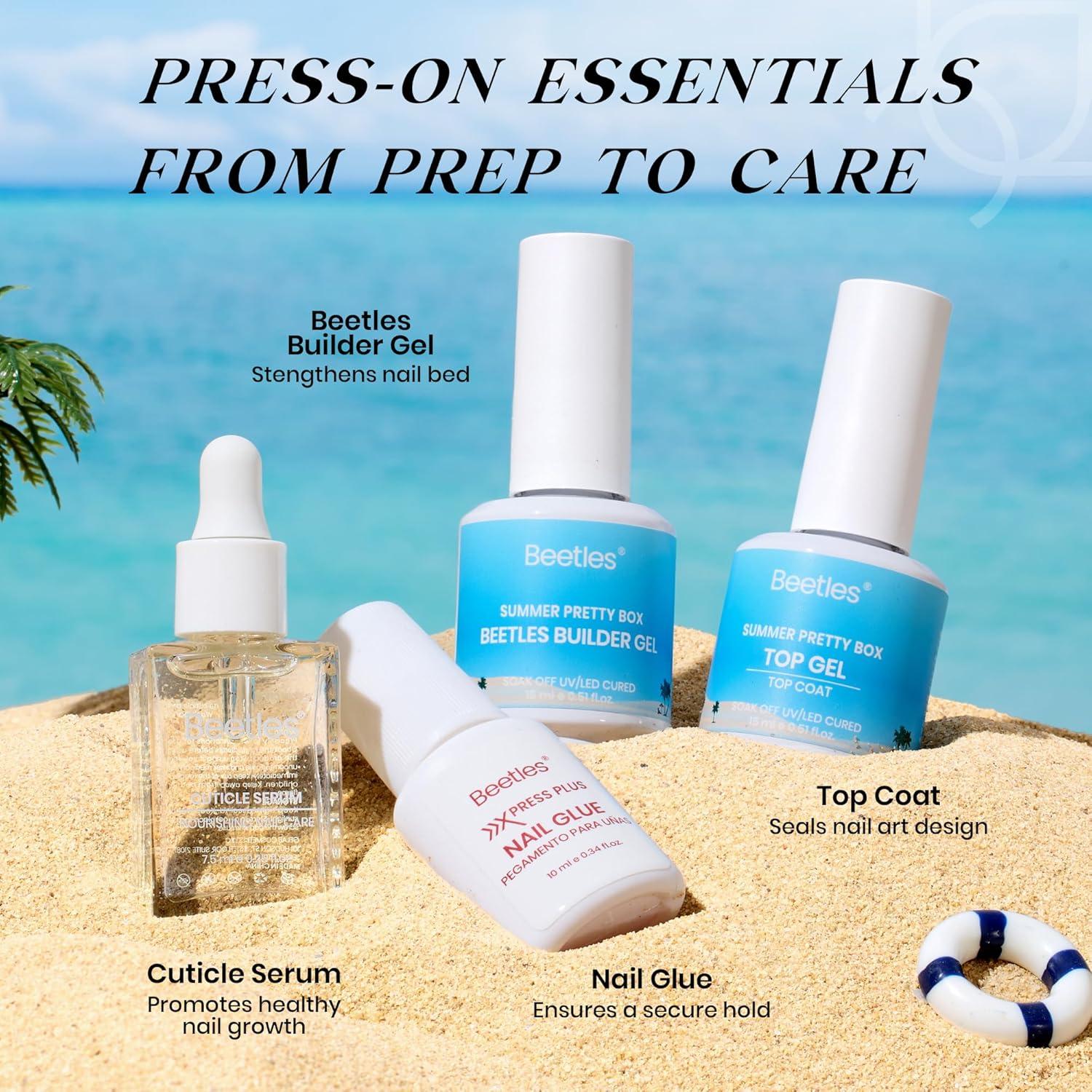 Kit de Uñas Postizas Beetles Verano con Gel y Herramientas