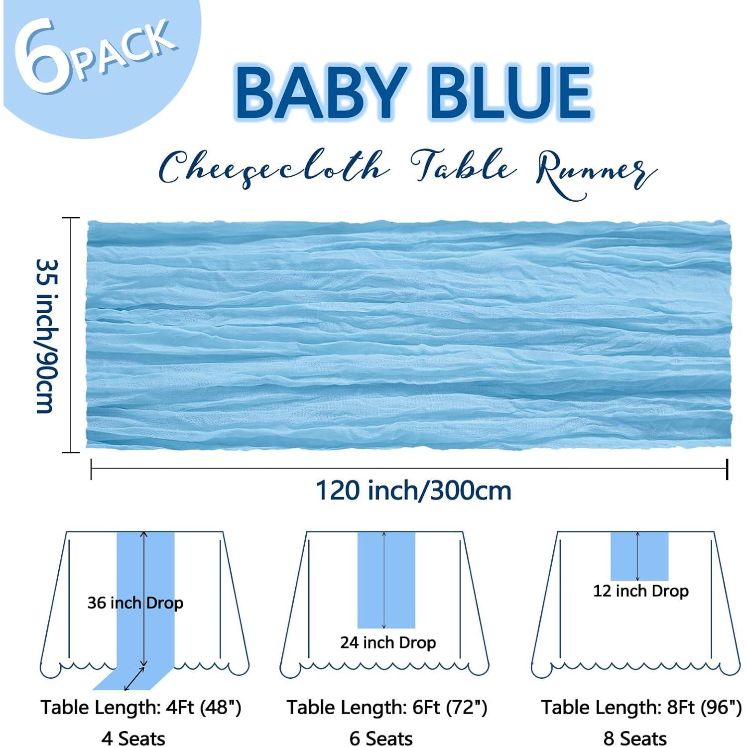 Paquete de 6 Caminos de Mesa de Gasa Azul Bebé 90x300 cm Heneger