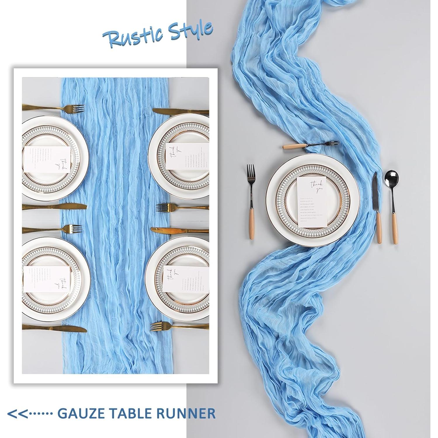 Paquete de 6 Caminos de Mesa de Gasa Azul Bebé 90x300 cm Heneger