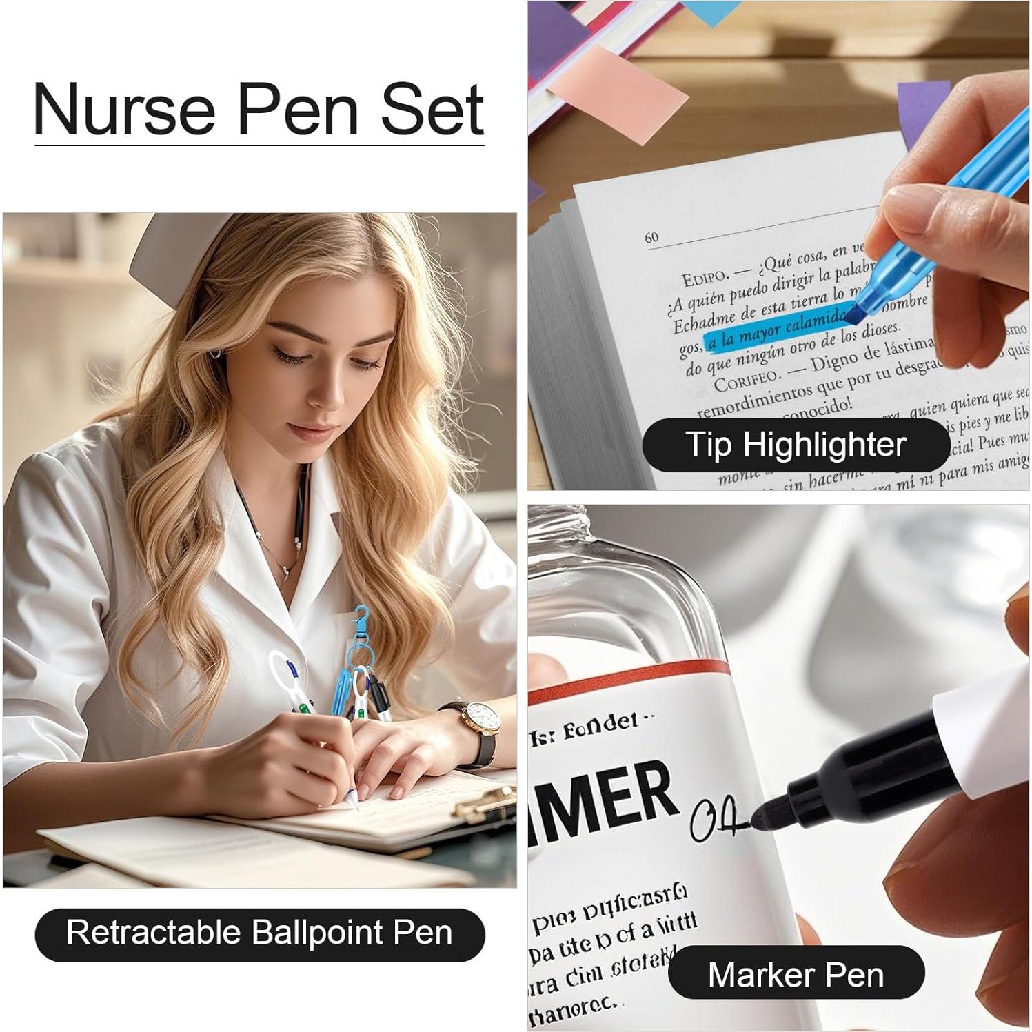 Juego de 8 bolígrafos y resaltadores KINYFY para enfermeras