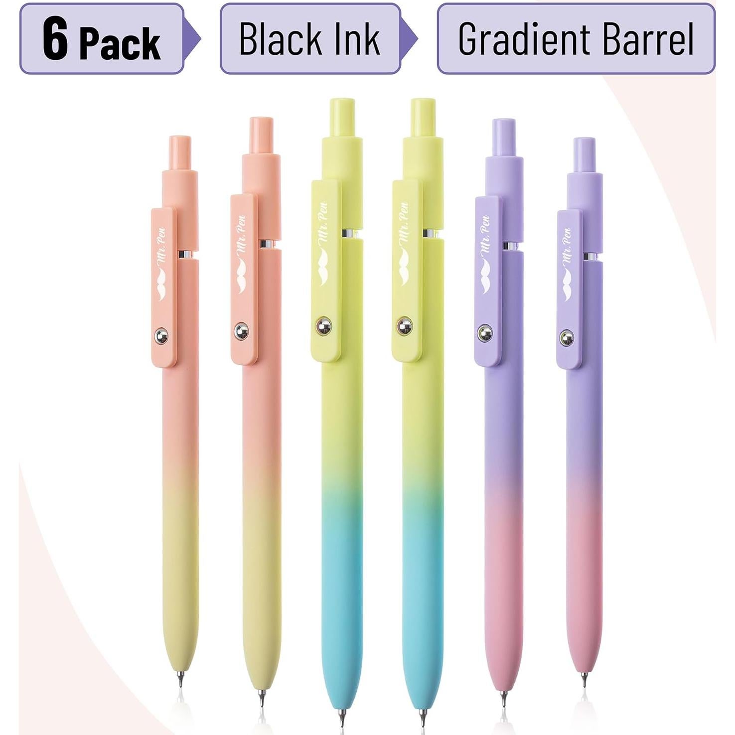 Bolígrafos de Gel Retráctiles Mr. Pen, Paquete de 6, Punta Fina 0.5mm