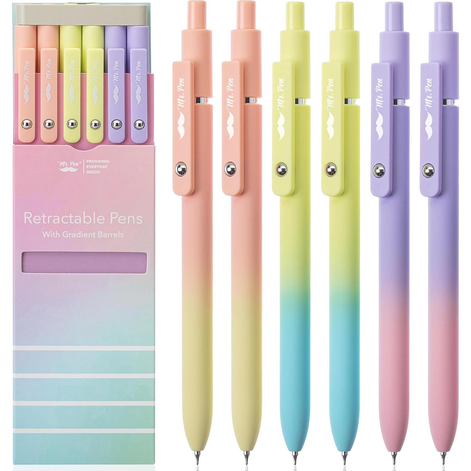 Bolígrafos de Gel Retráctiles Mr. Pen, Paquete de 6, Punta Fina 0.5mm