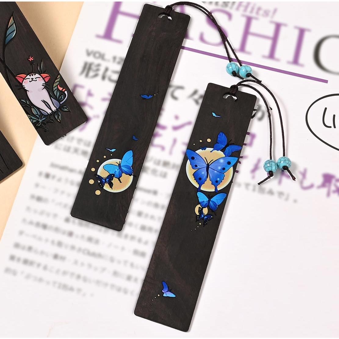 Marcadores de Mariposa Azul ZQZYMXQ - 2 Pcs de Madera Natural