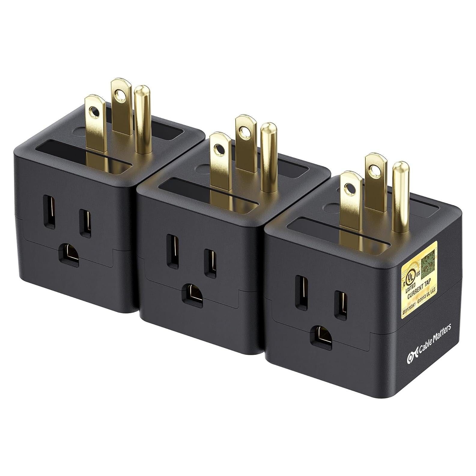 Adaptador de Pared 3 Salidas Cable Matters Negro - Extensor de Energía