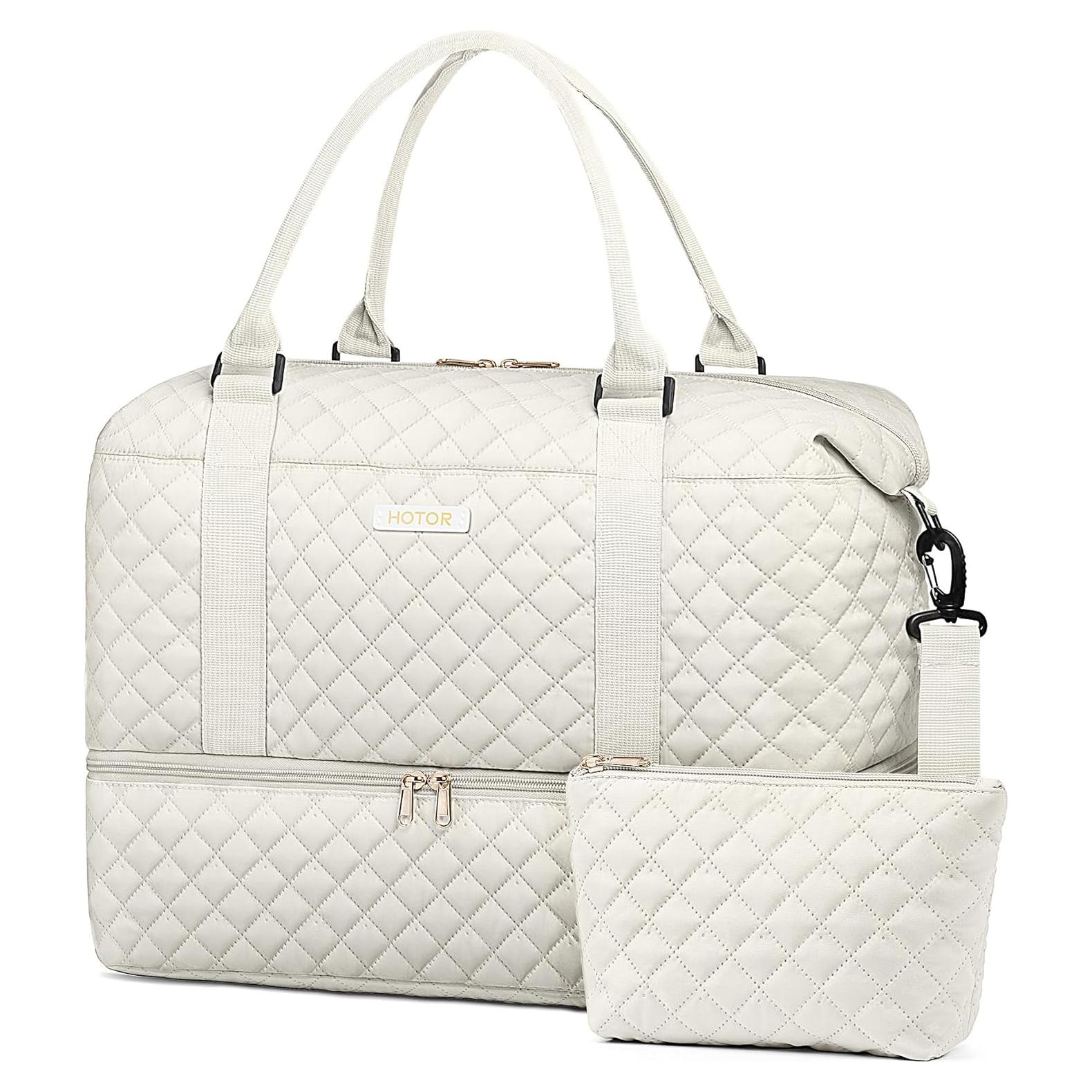 Bolsa de Viaje HOTOR Beige 34x44x20cm con Compartimento para Zapatos