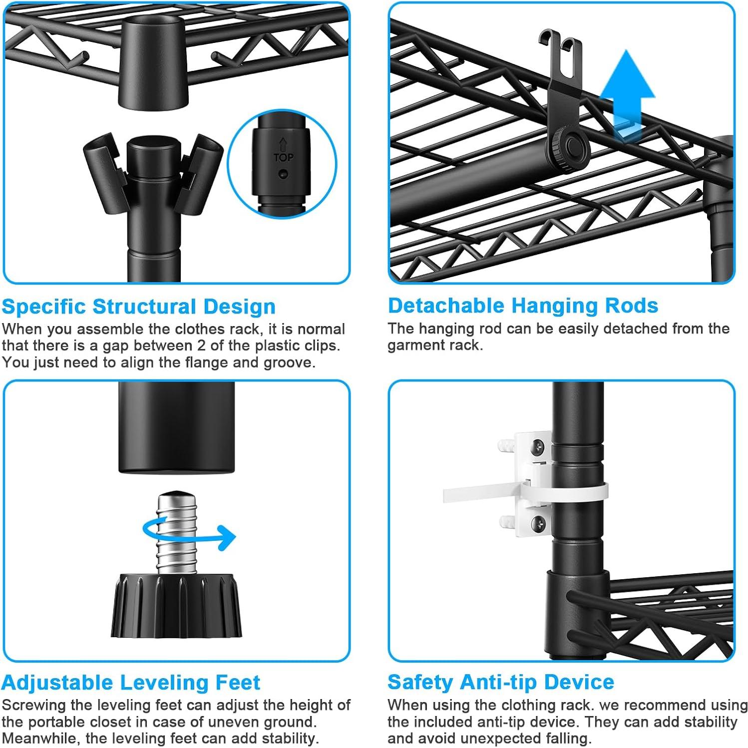 Perchero de Ropa Ulif E10 Ajustable 185-246 cm Negro