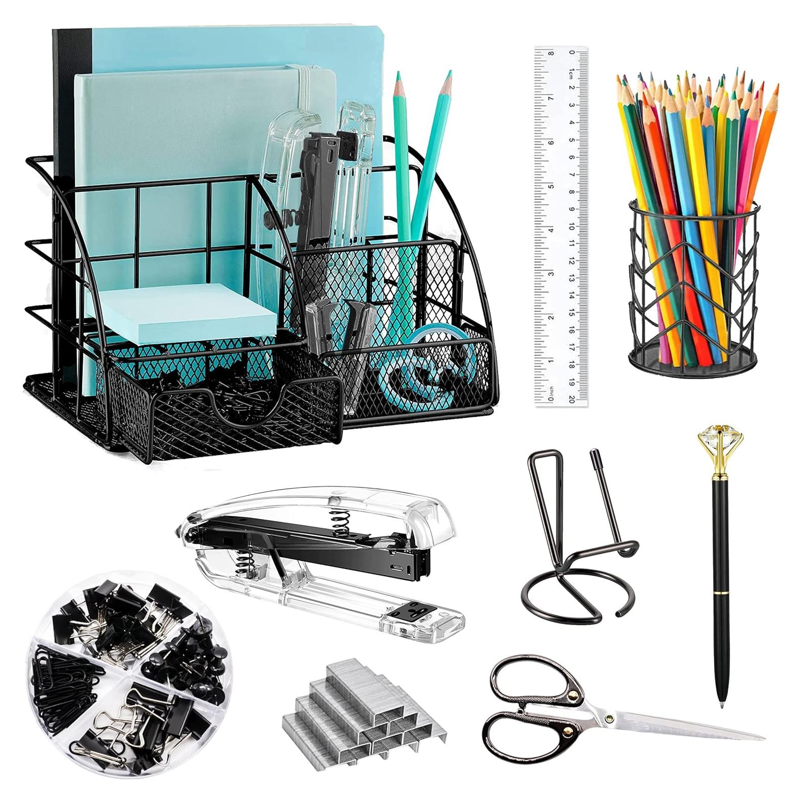 Set de Suministros de Oficina KAAKOW Negro - Organizador, Grapadora y Más