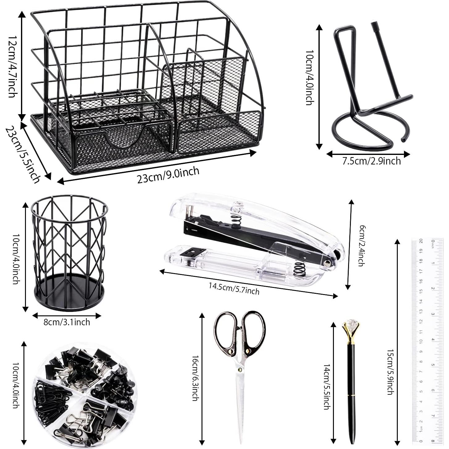 Set de Suministros de Oficina KAAKOW Negro - Organizador, Grapadora y Más