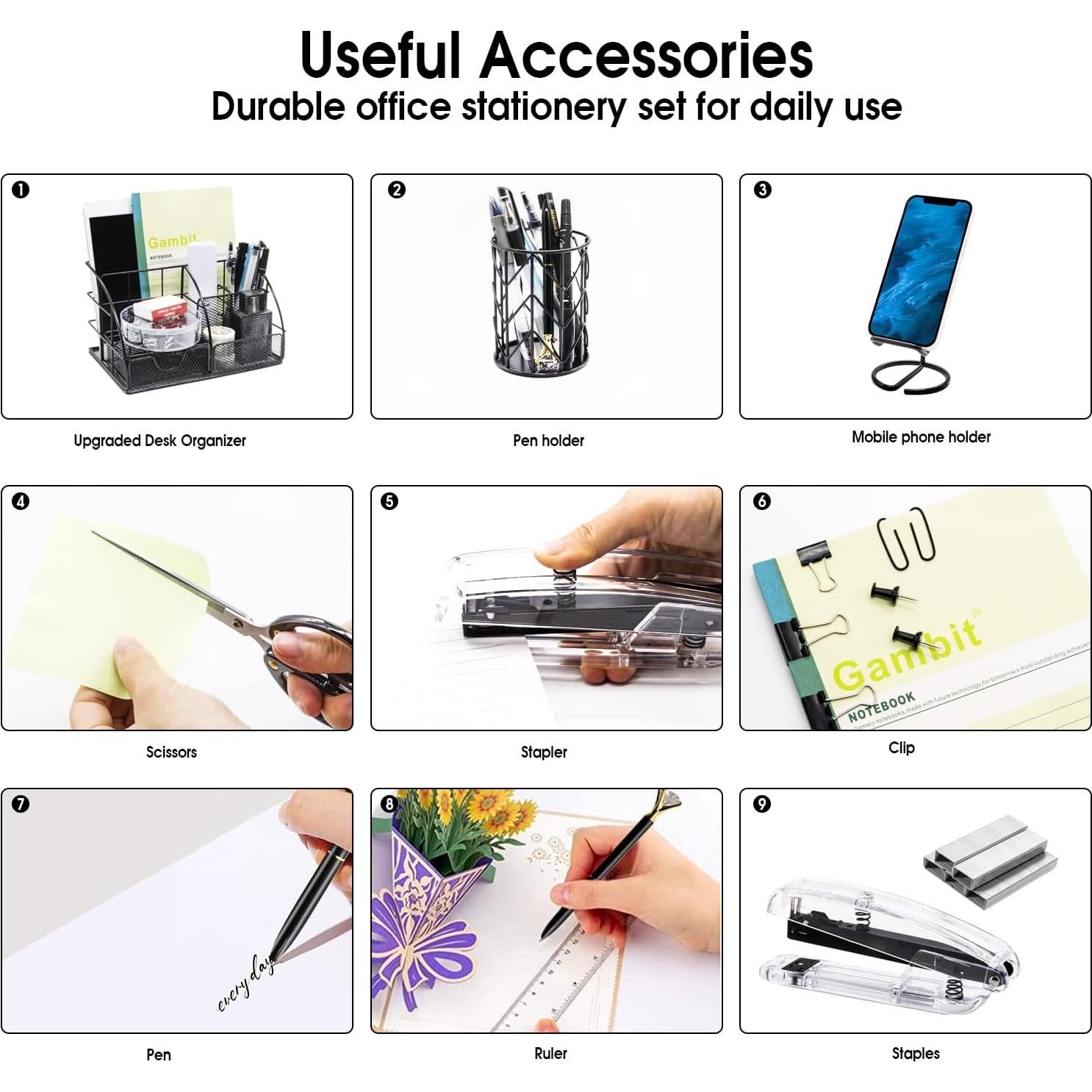 Set de Suministros de Oficina KAAKOW Negro - Organizador, Grapadora y Más