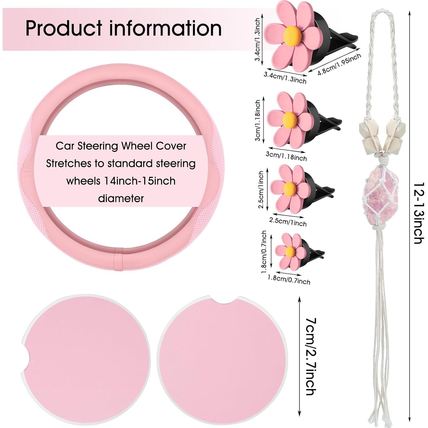 Juego de Accesorios para Auto BBTO Rosa: Funda de Volante, Posavasos y Adorno