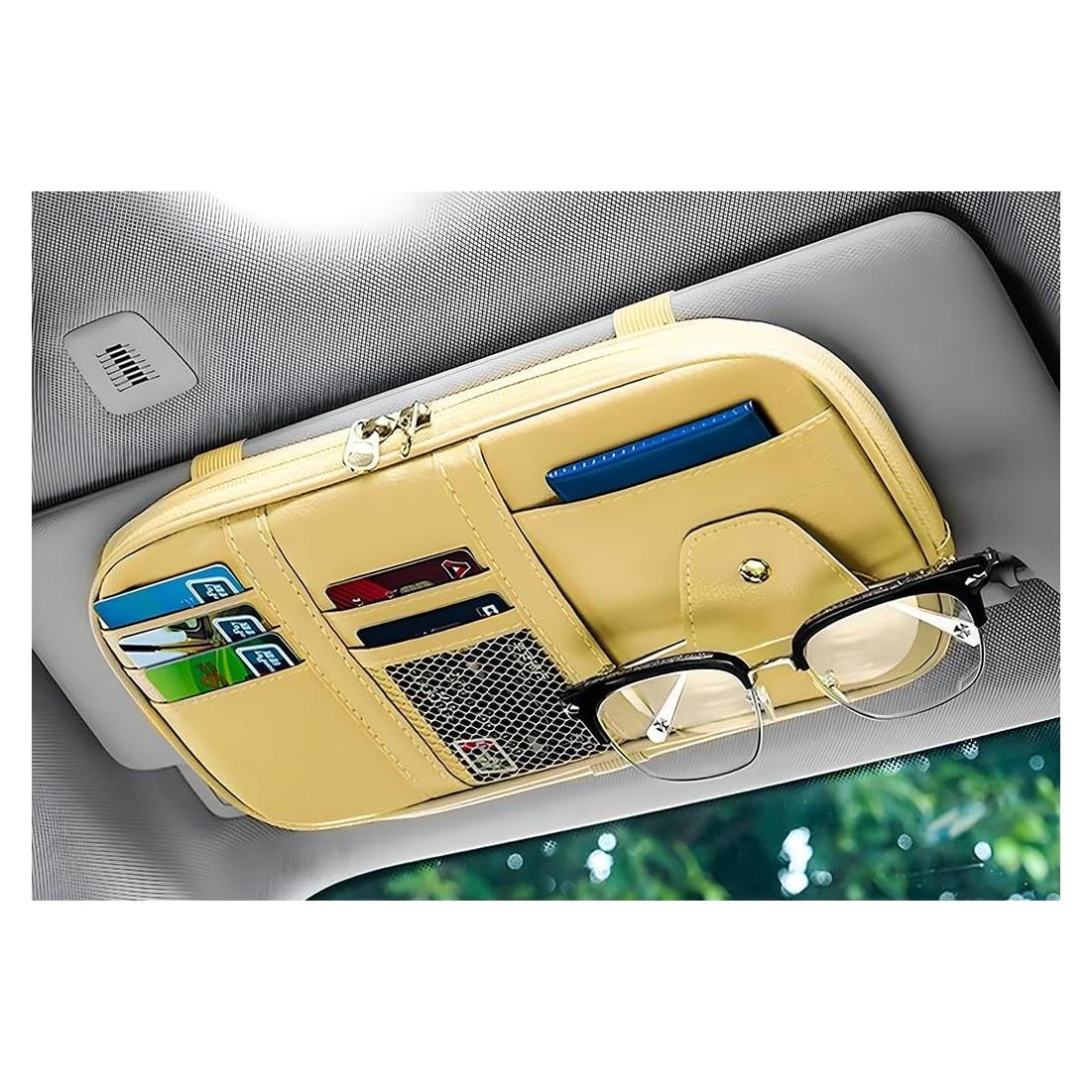 Organizador de Visera de Coche MUQIDA Beige con Múltiples Bolsillos