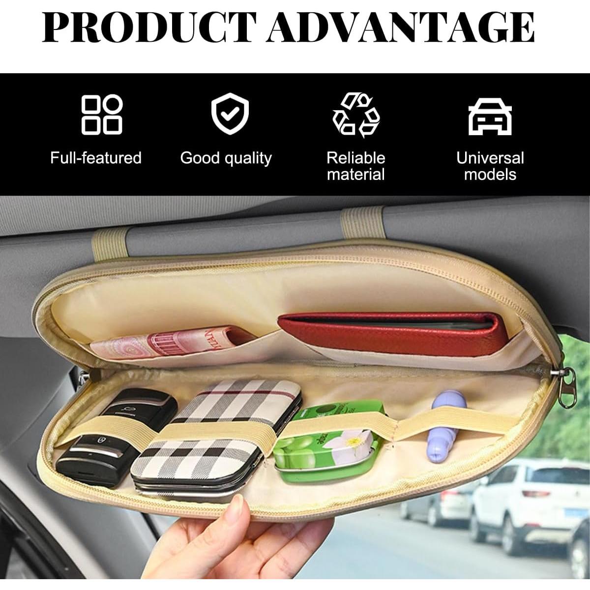 Organizador de Visera de Coche MUQIDA Beige con Múltiples Bolsillos