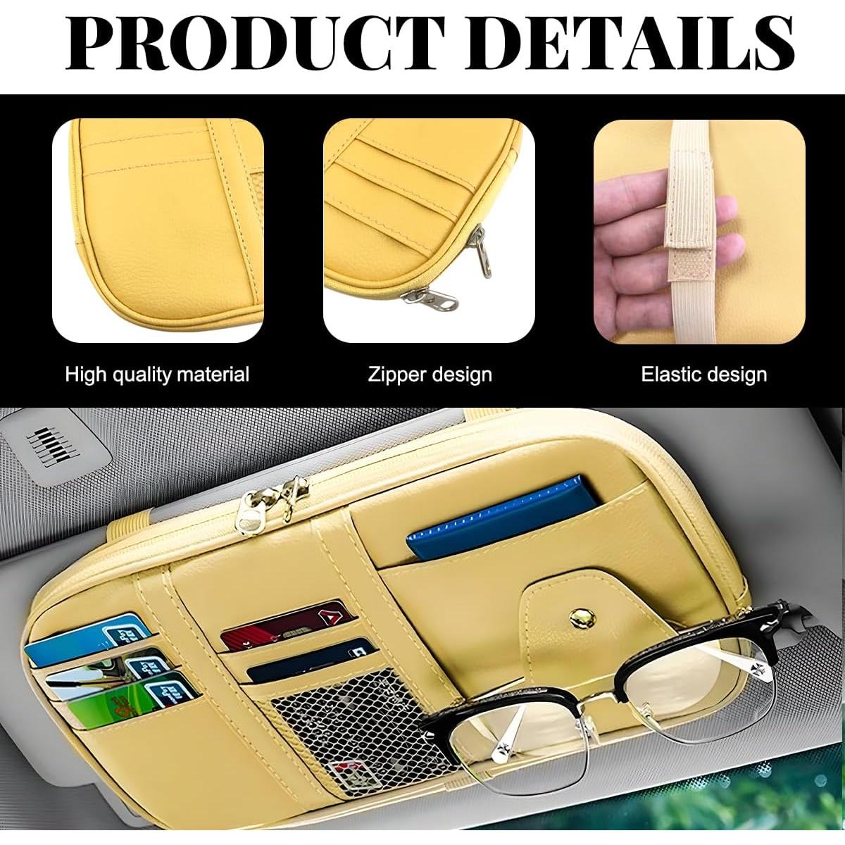 Organizador de Visera de Coche MUQIDA Beige con Múltiples Bolsillos